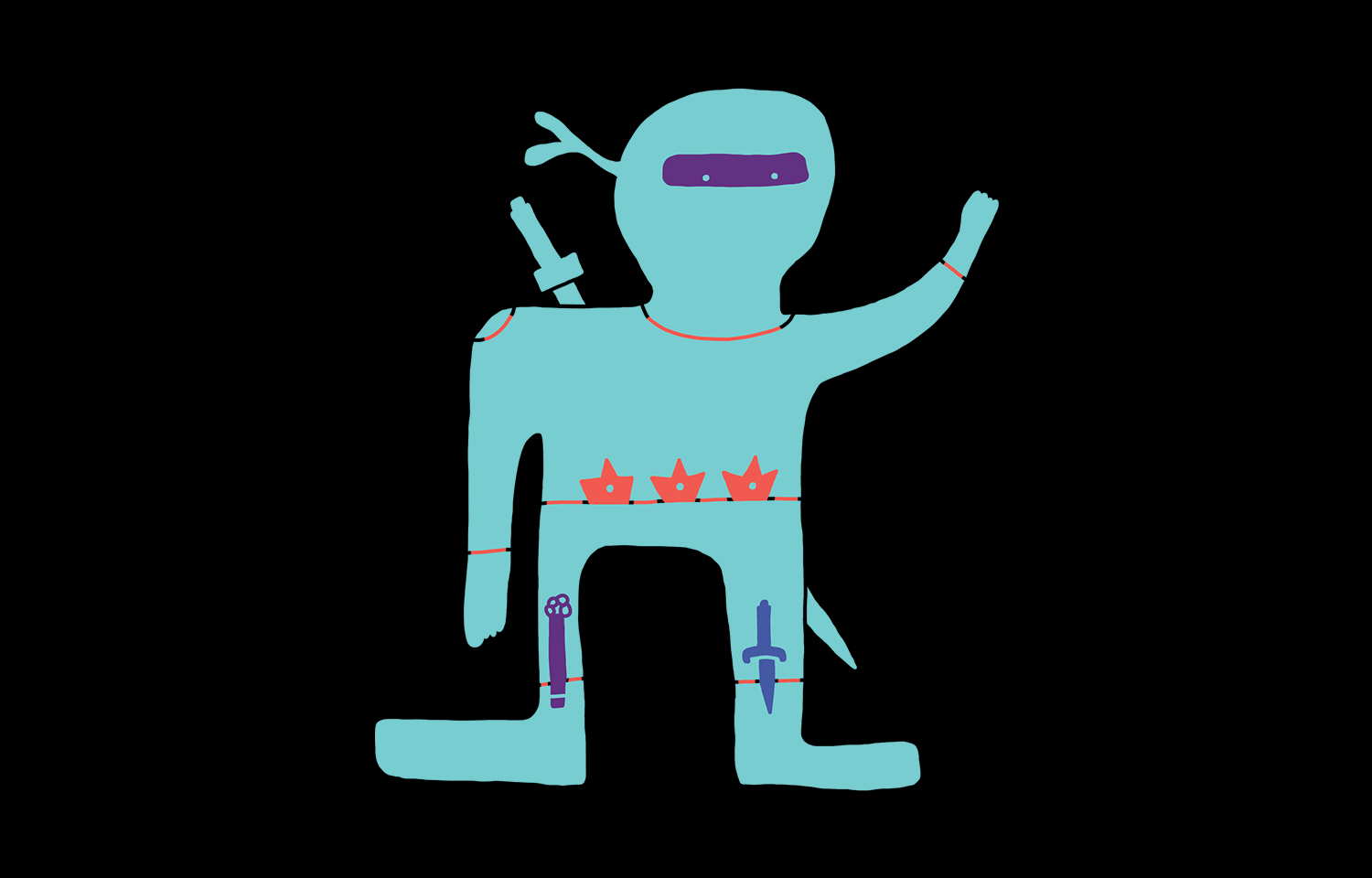 Turquoise robot illustration on a black background