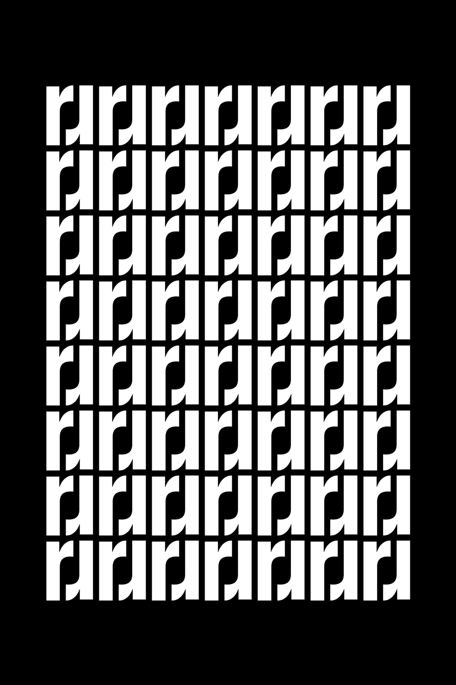 Rows of slanted white letterforms on black