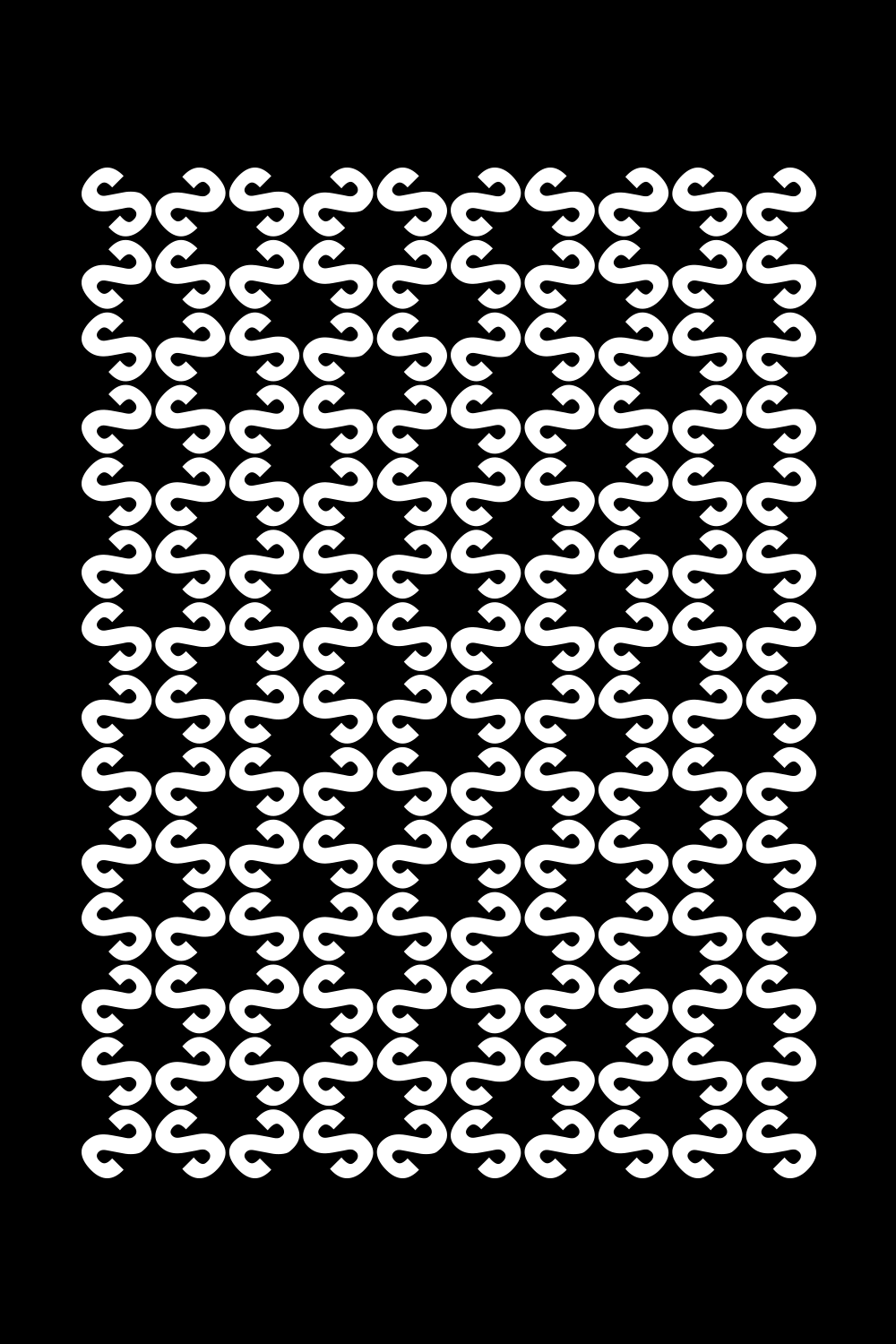 Dense white chain-like letterform pattern on black
