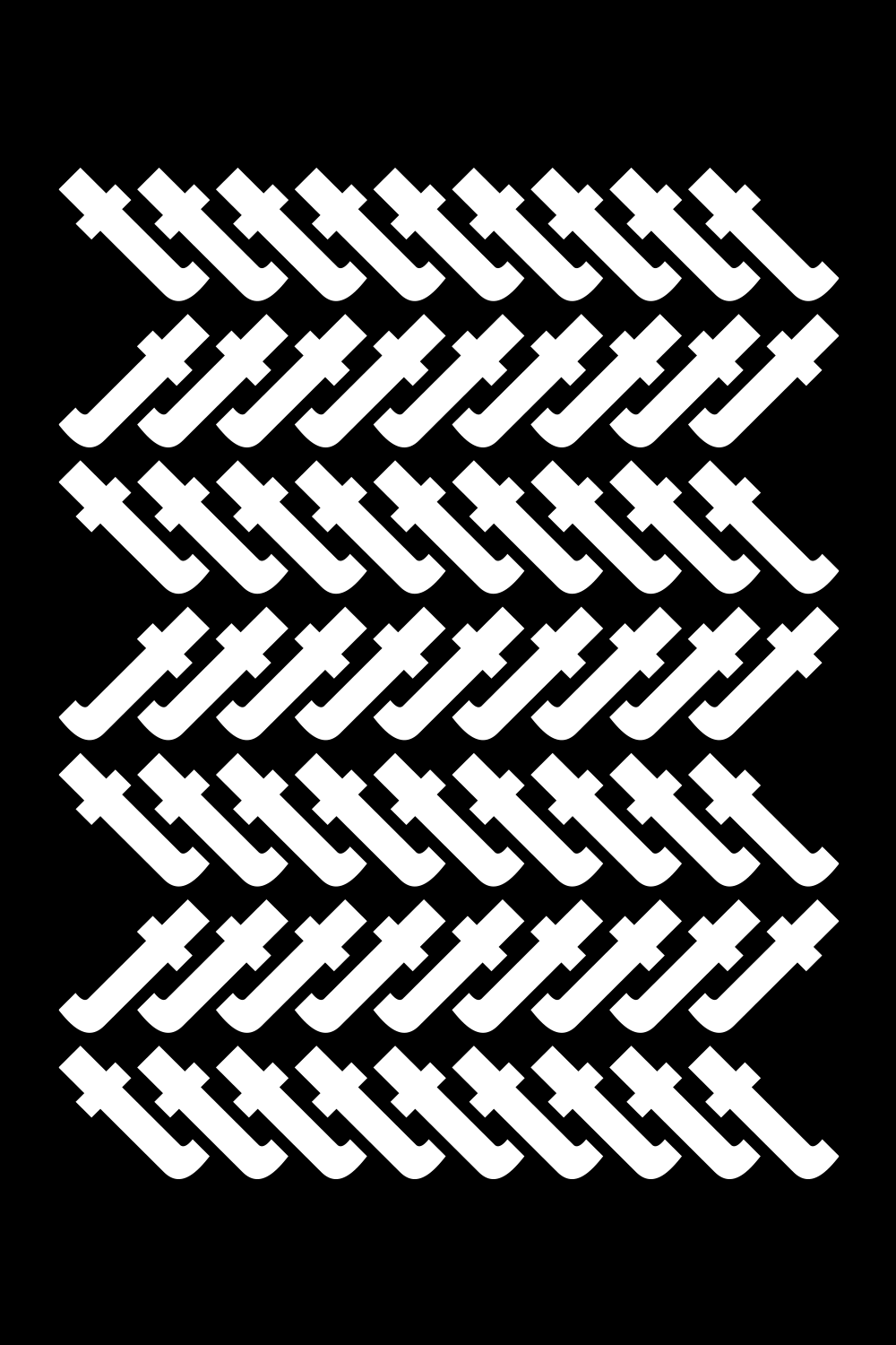 Repeated diagonal white letterforms on black
