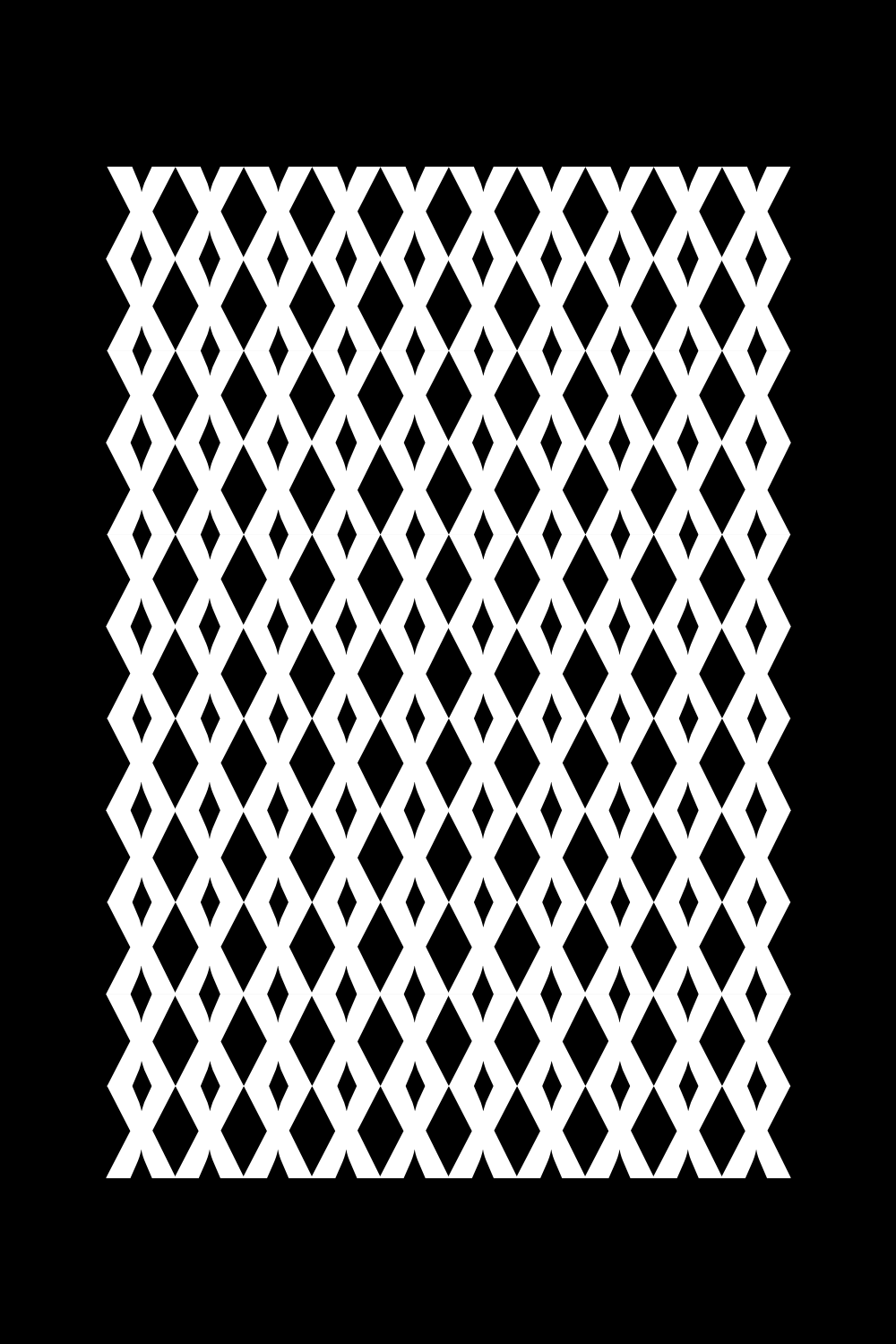 White diamond-shaped letterform lattice on black
