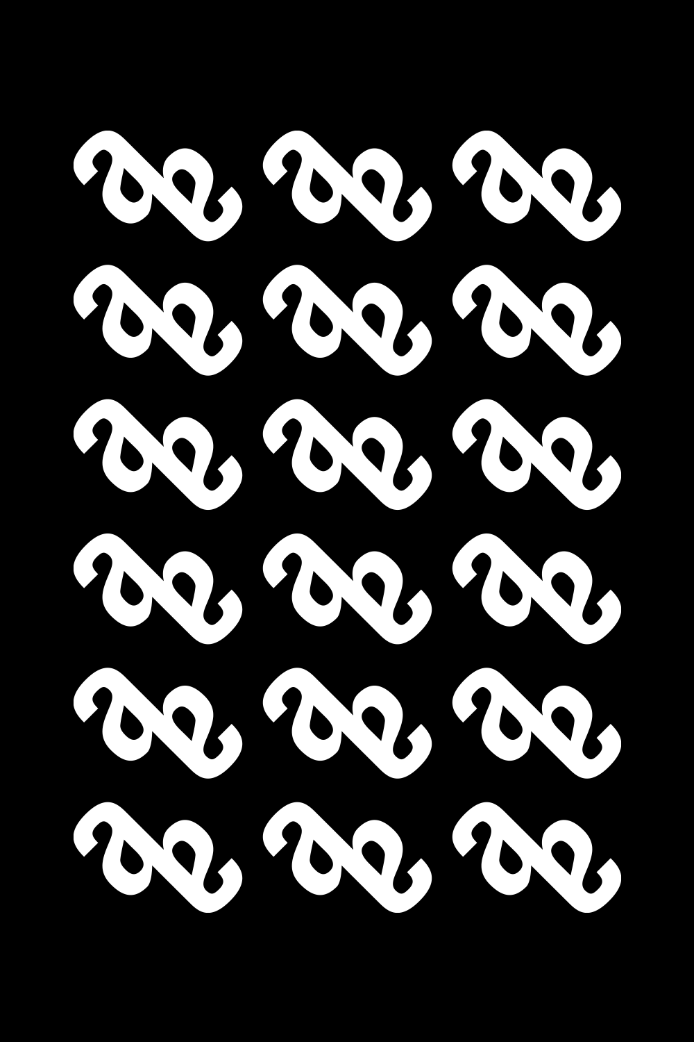 White looping letterform pattern on black