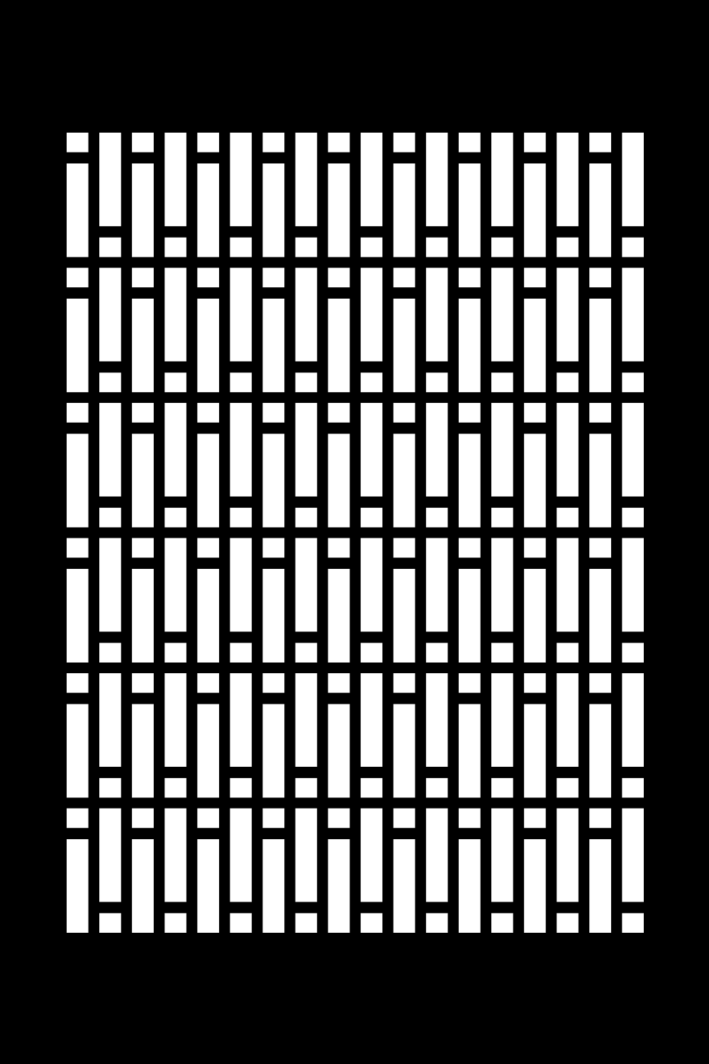 Grid of tall white letterforms on black