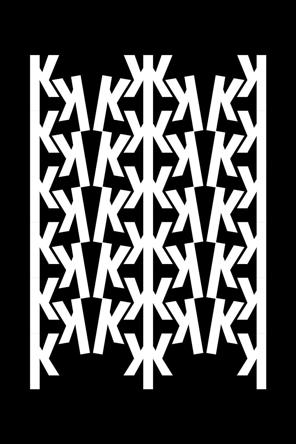 Angular white letterform pattern on black