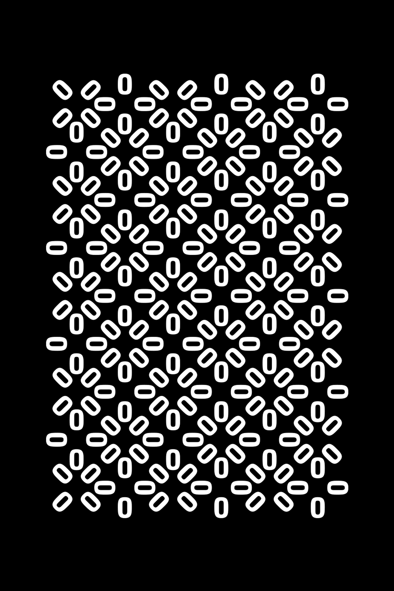 Small white looping letterforms scattered across black