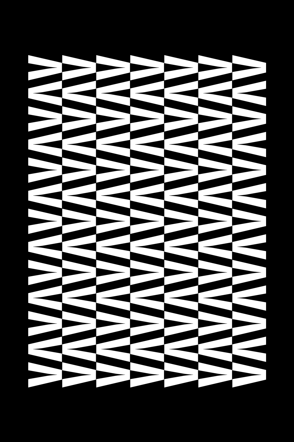 Repeated angular white letterforms in diagonal rows
