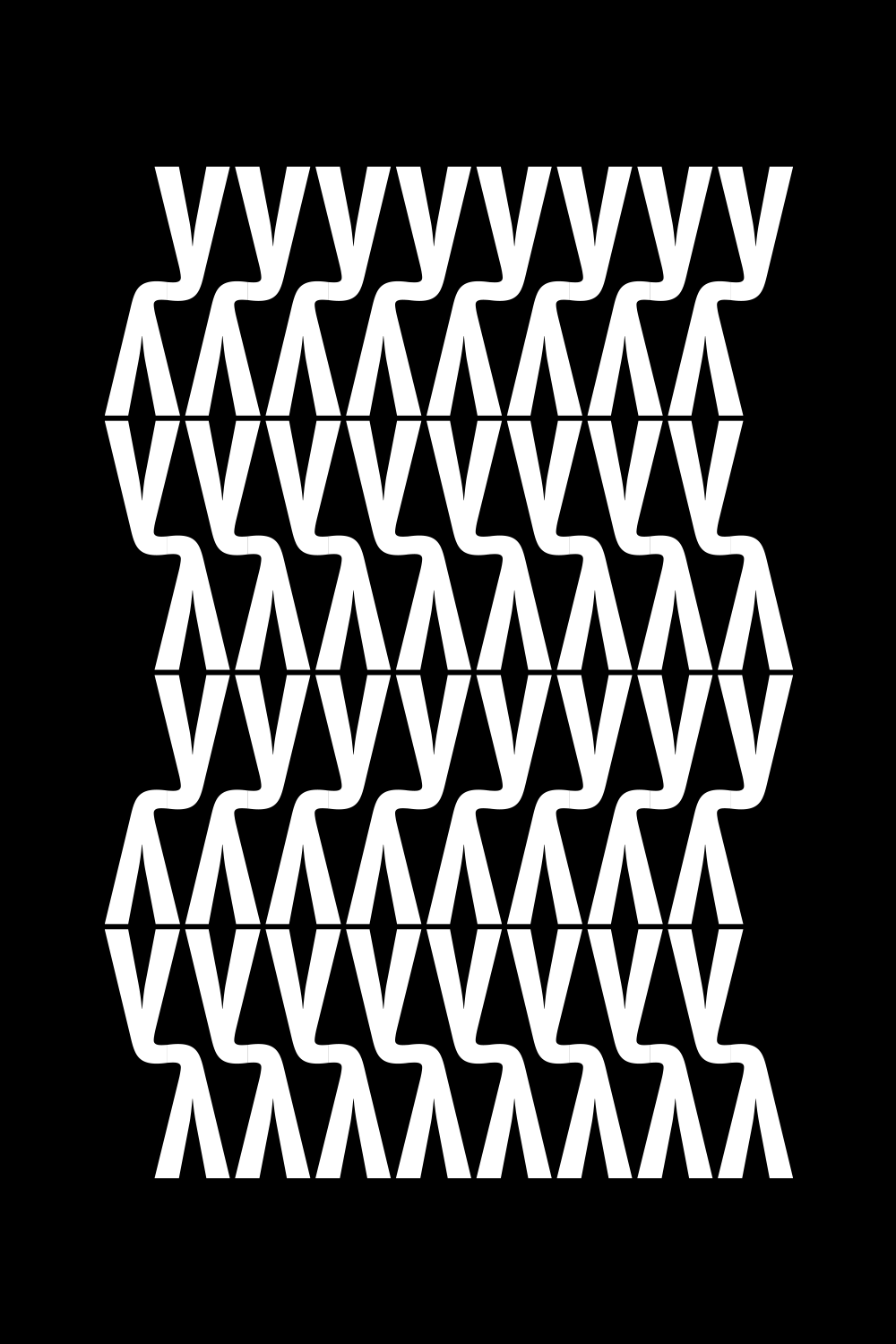 Rows of wavy white letterforms on black