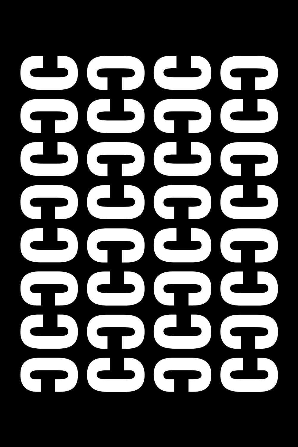 Stacked white rounded letterforms on black