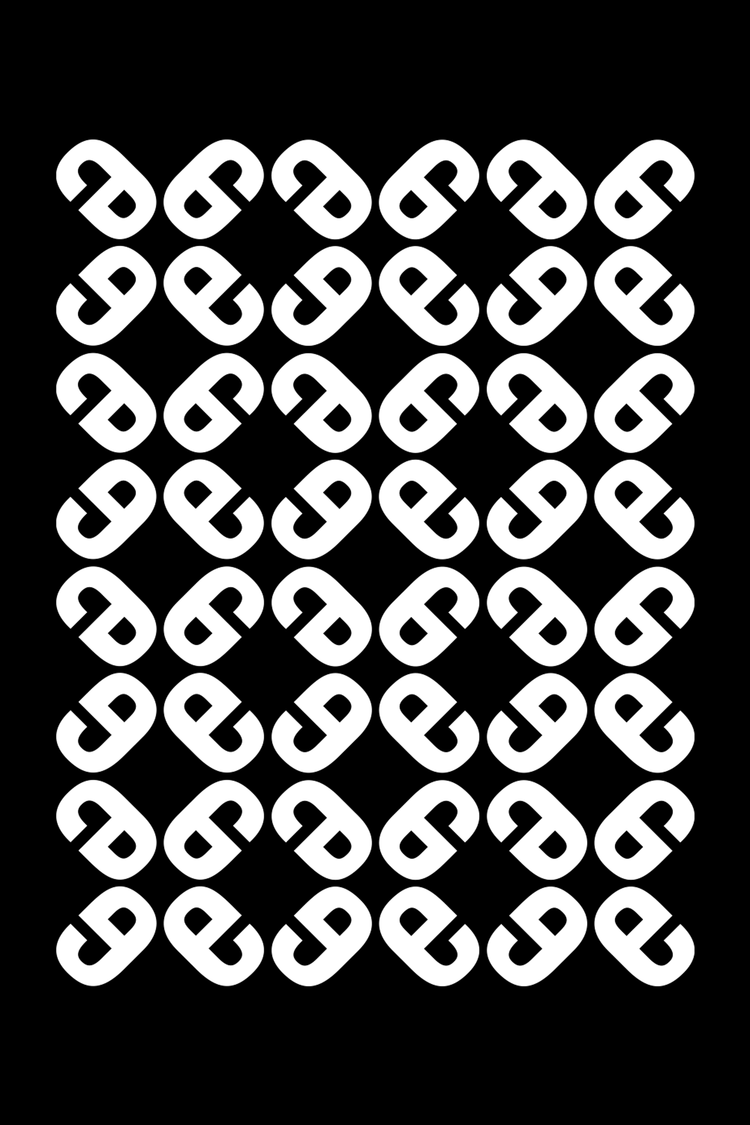 Dense white interlocking letterform pattern on black