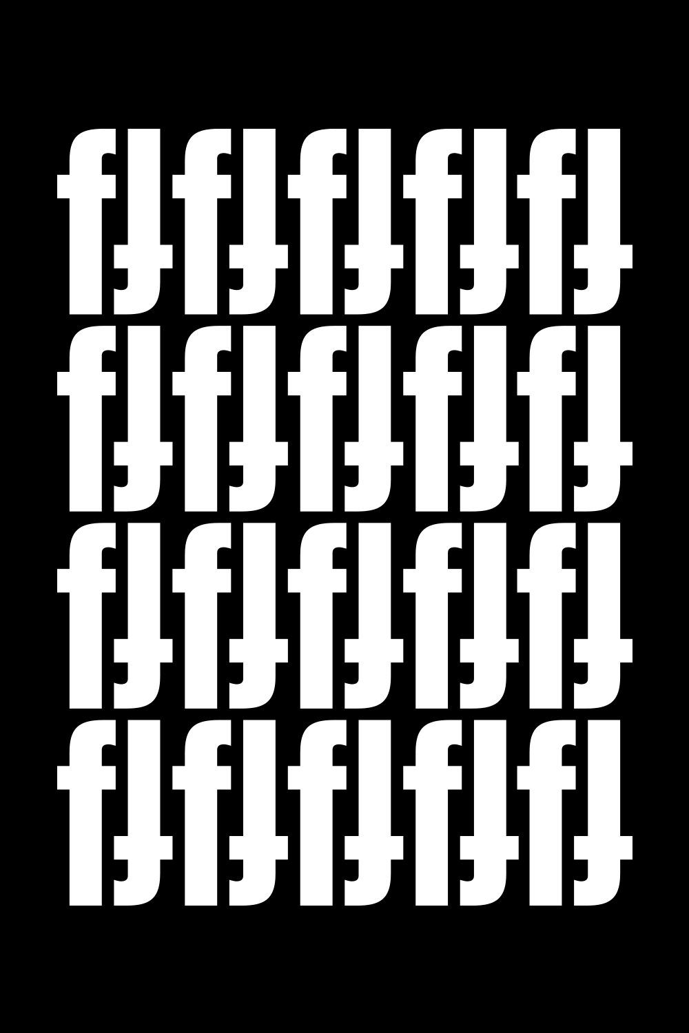 Rows of bold white lowercase letterforms on black