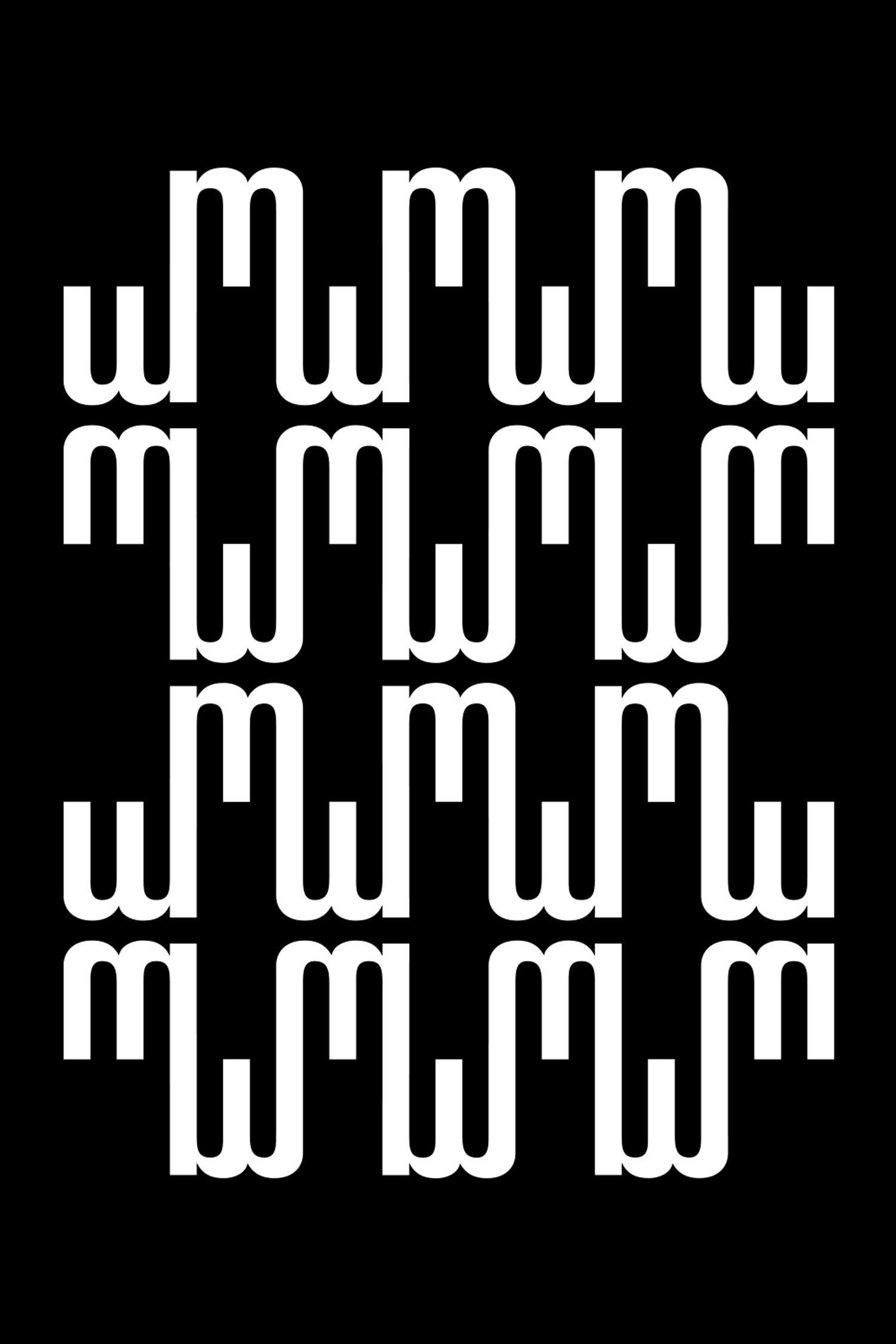 Large white w-shaped letterforms arranged in a block