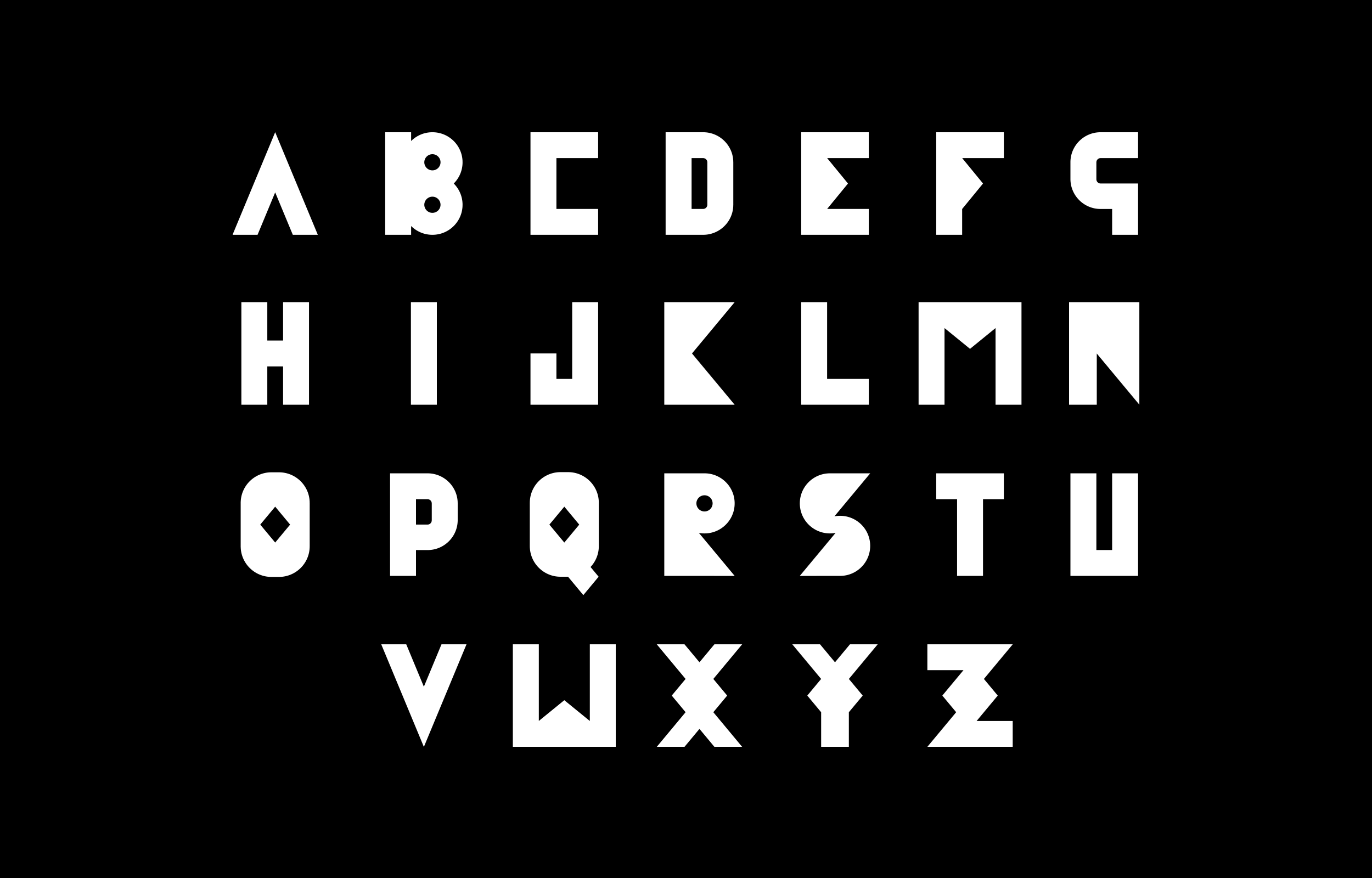 White uppercase Bestial alphabet specimen on black