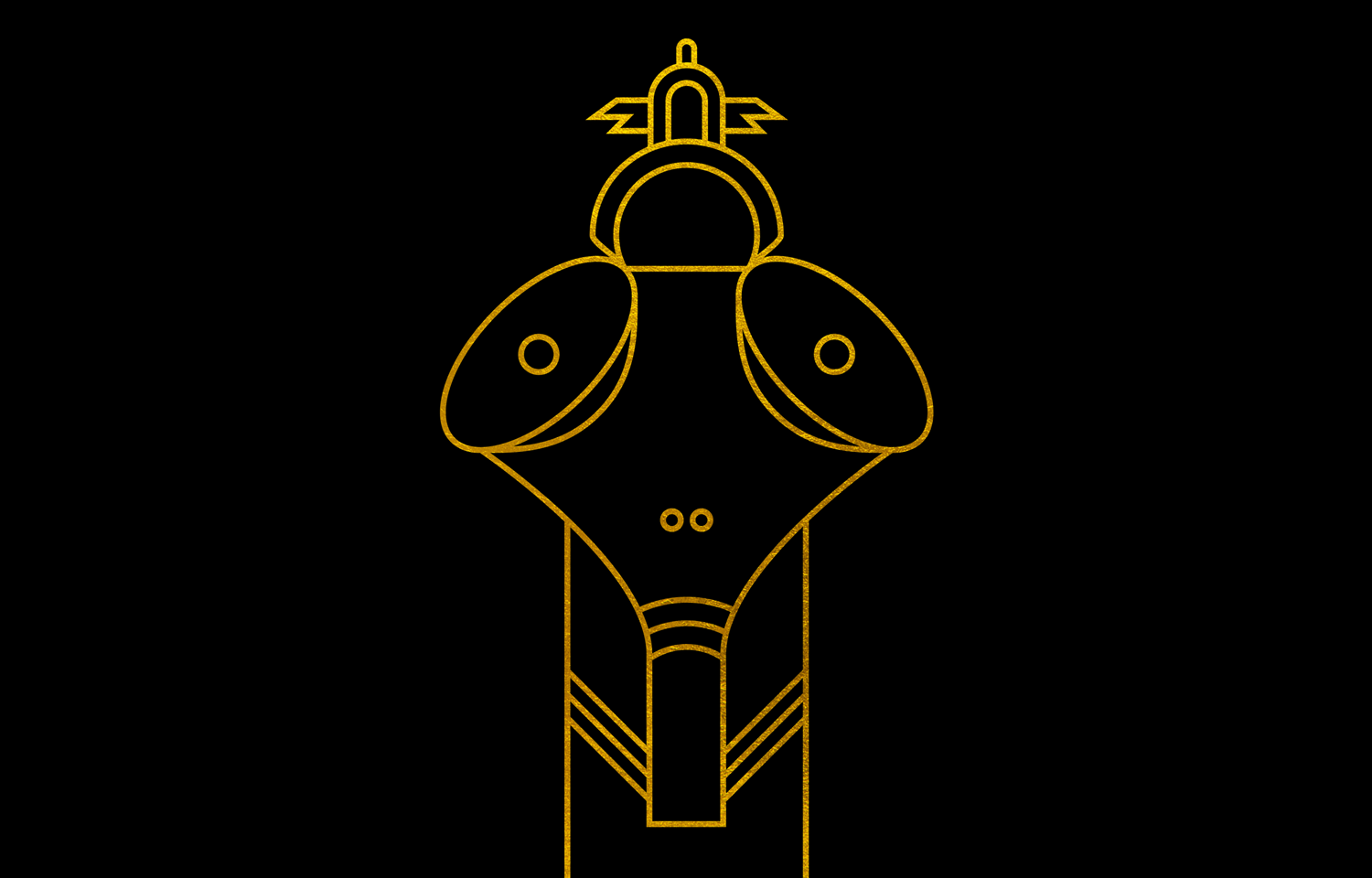 Gold line drawing of an abstract animal-like figure