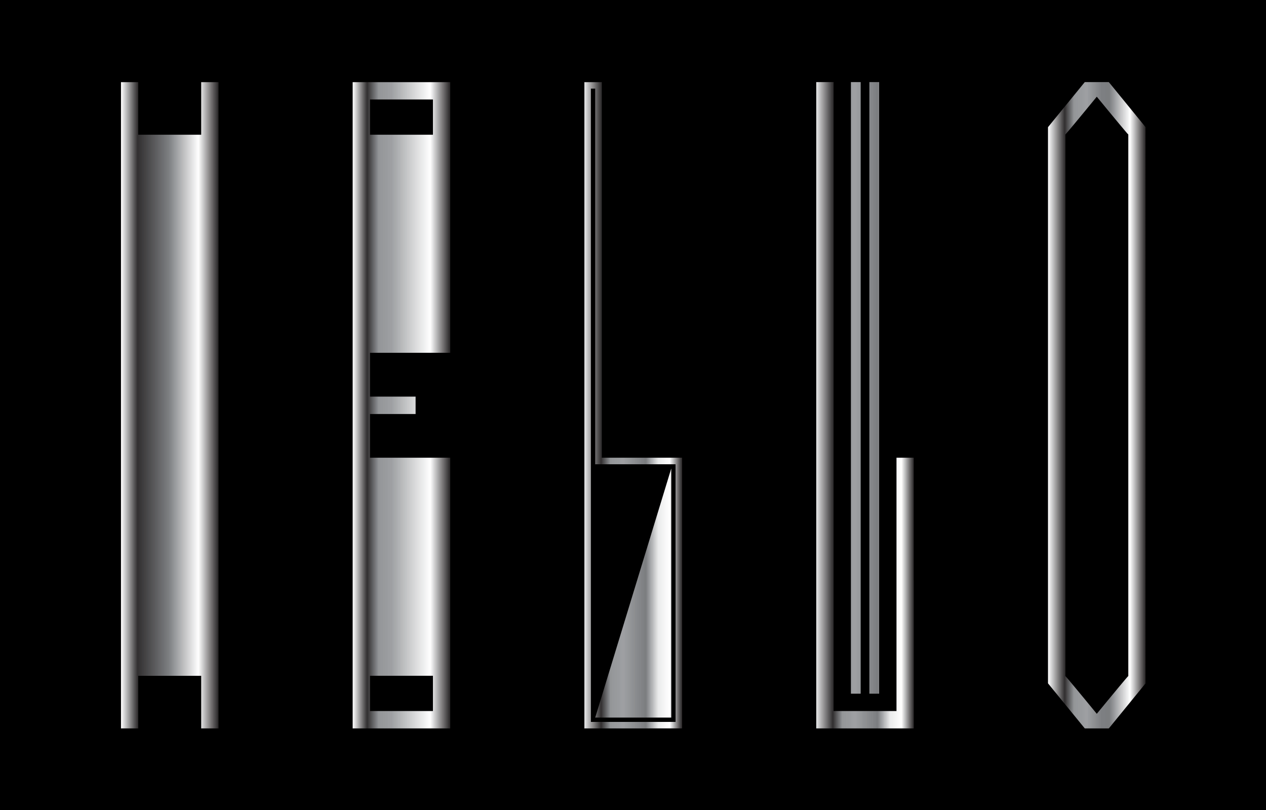 Tall metallic-grey angular letters spelling Metal on black