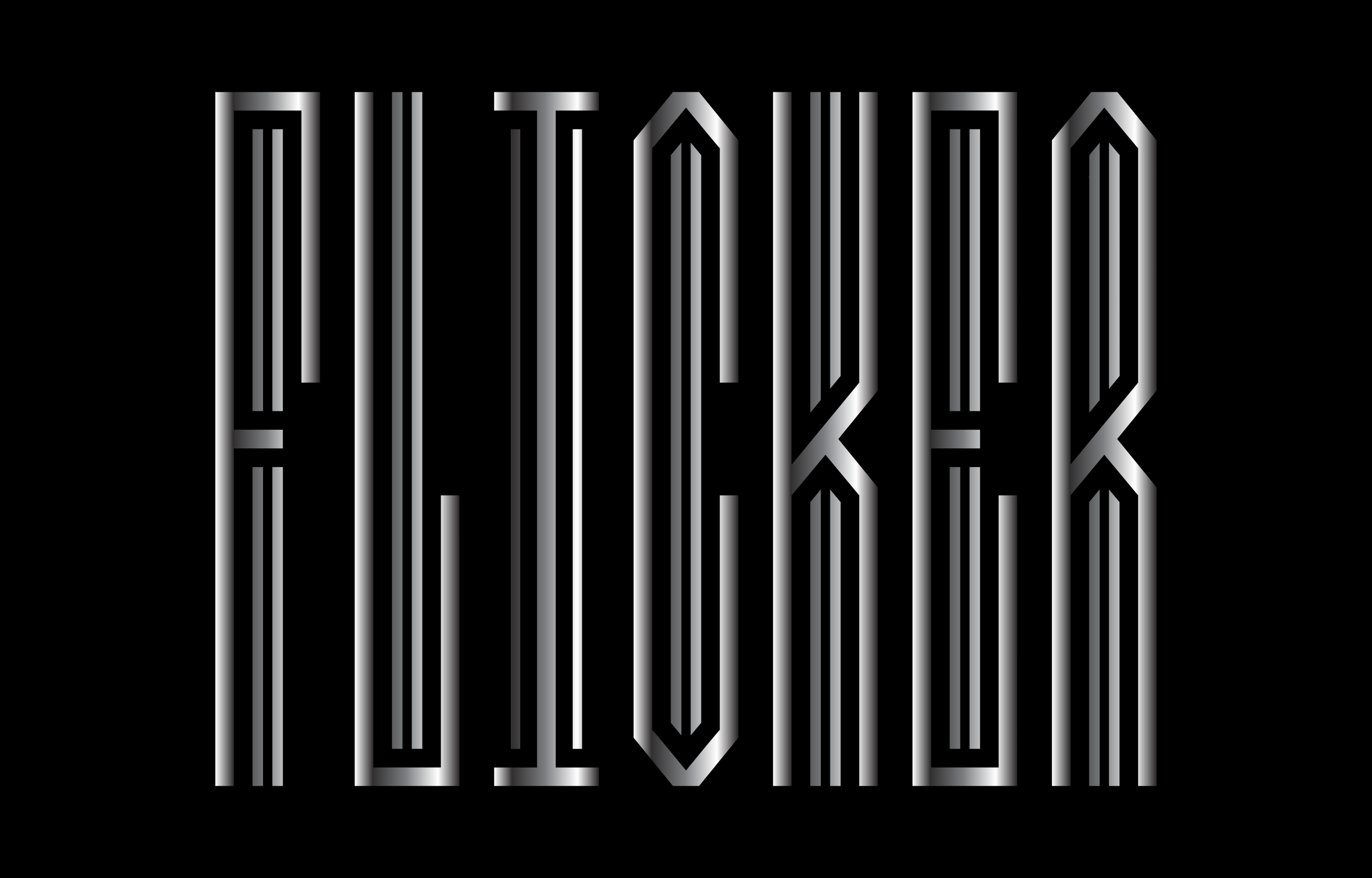 Tall metallic-grey angular lettering spelling Auto on black