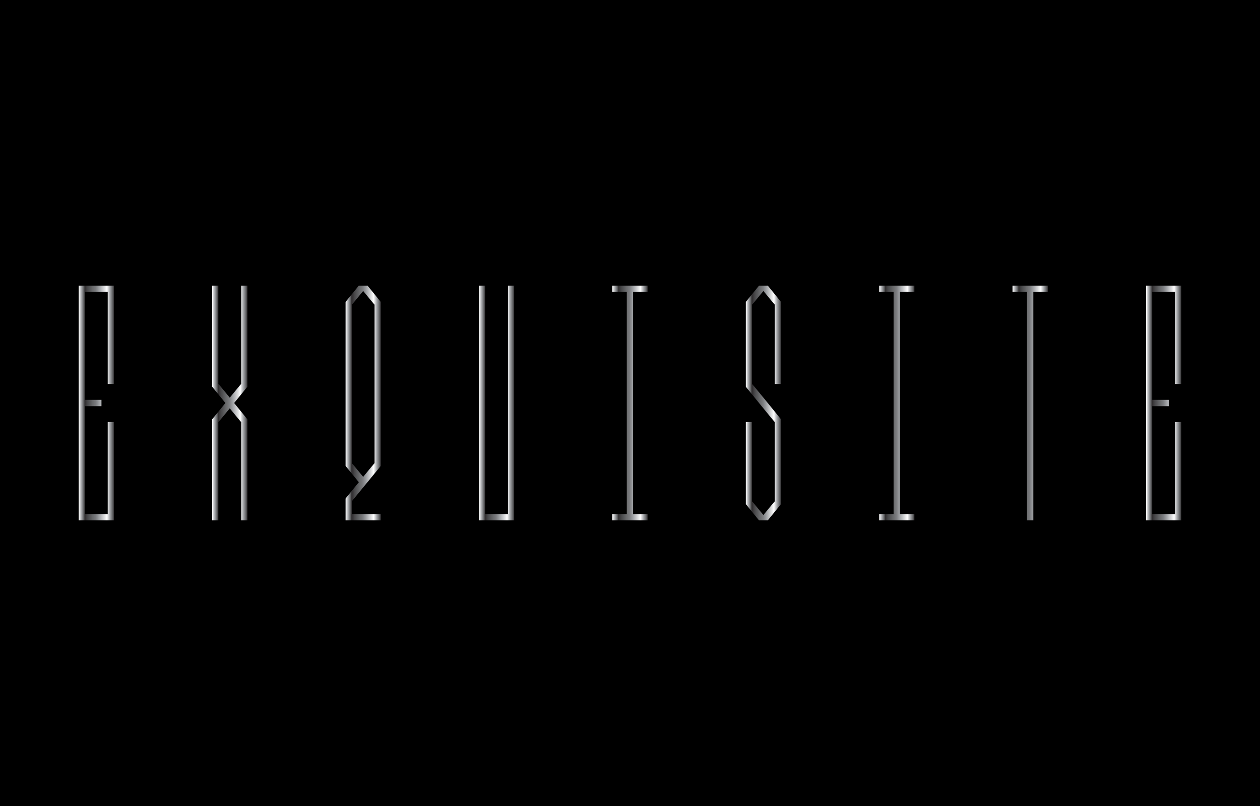 Thin metallic-grey angular lettering spaced across a black field