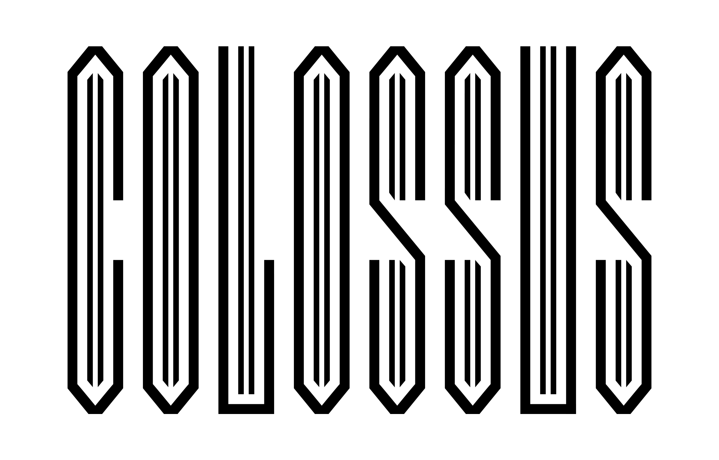 The word Colossus in tall black outlined angular letters