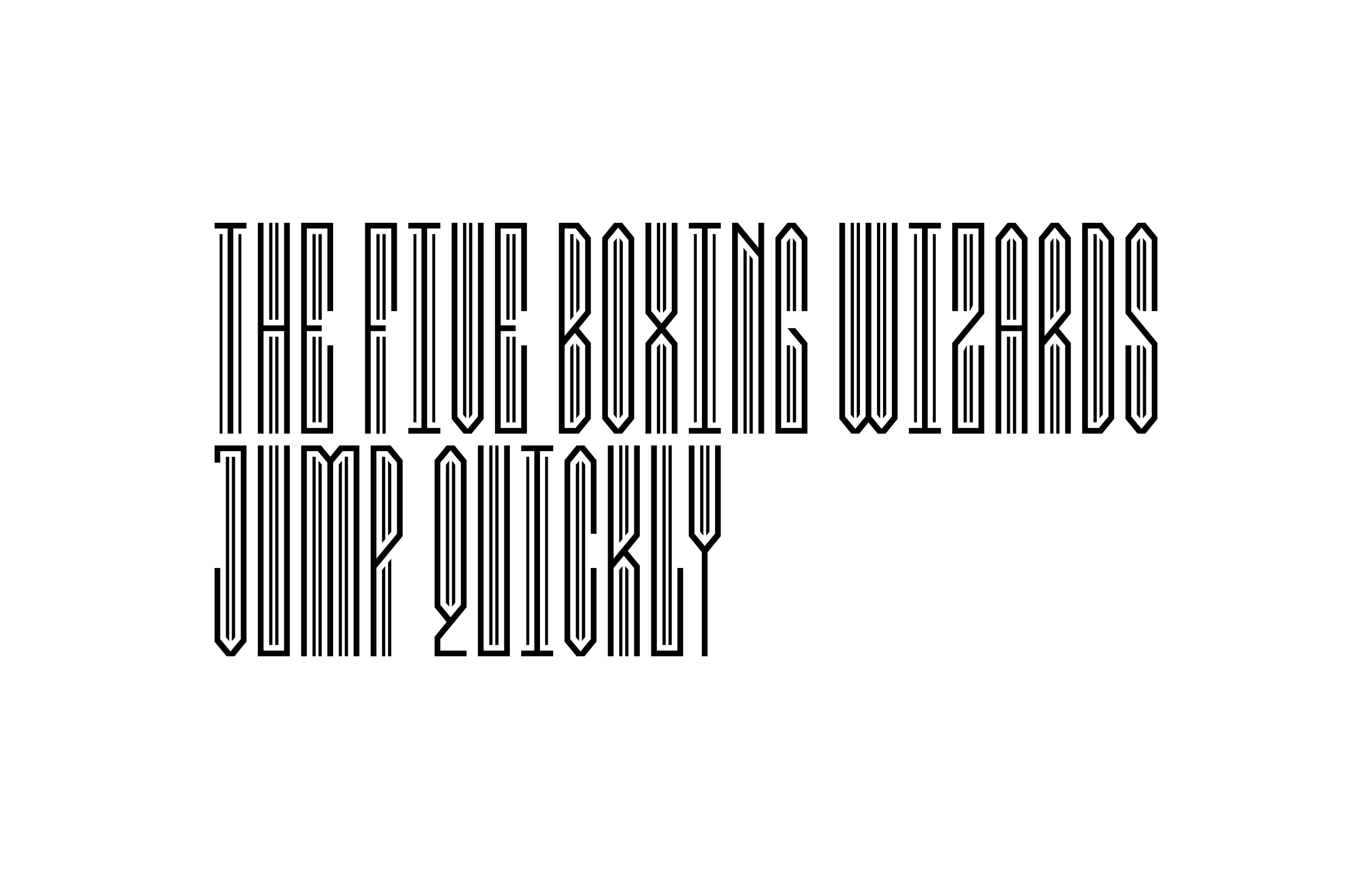 The Five Boxing Wizards Jump Quickly set in tall outlined display type