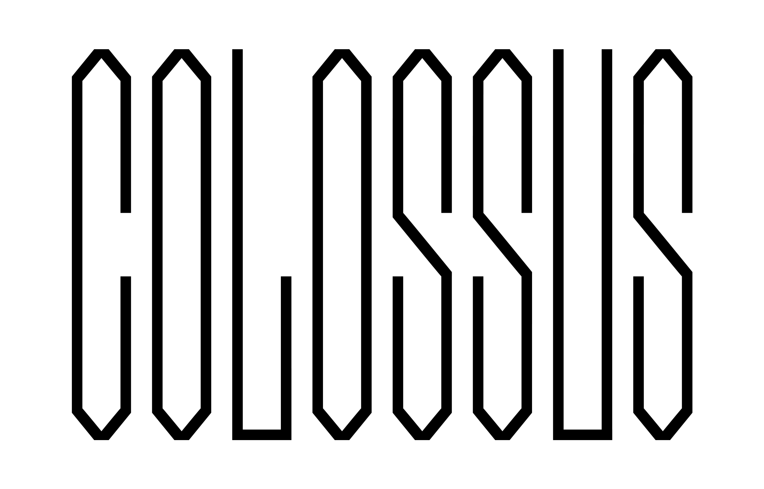 The word Colossus in tall narrow black outline lettering