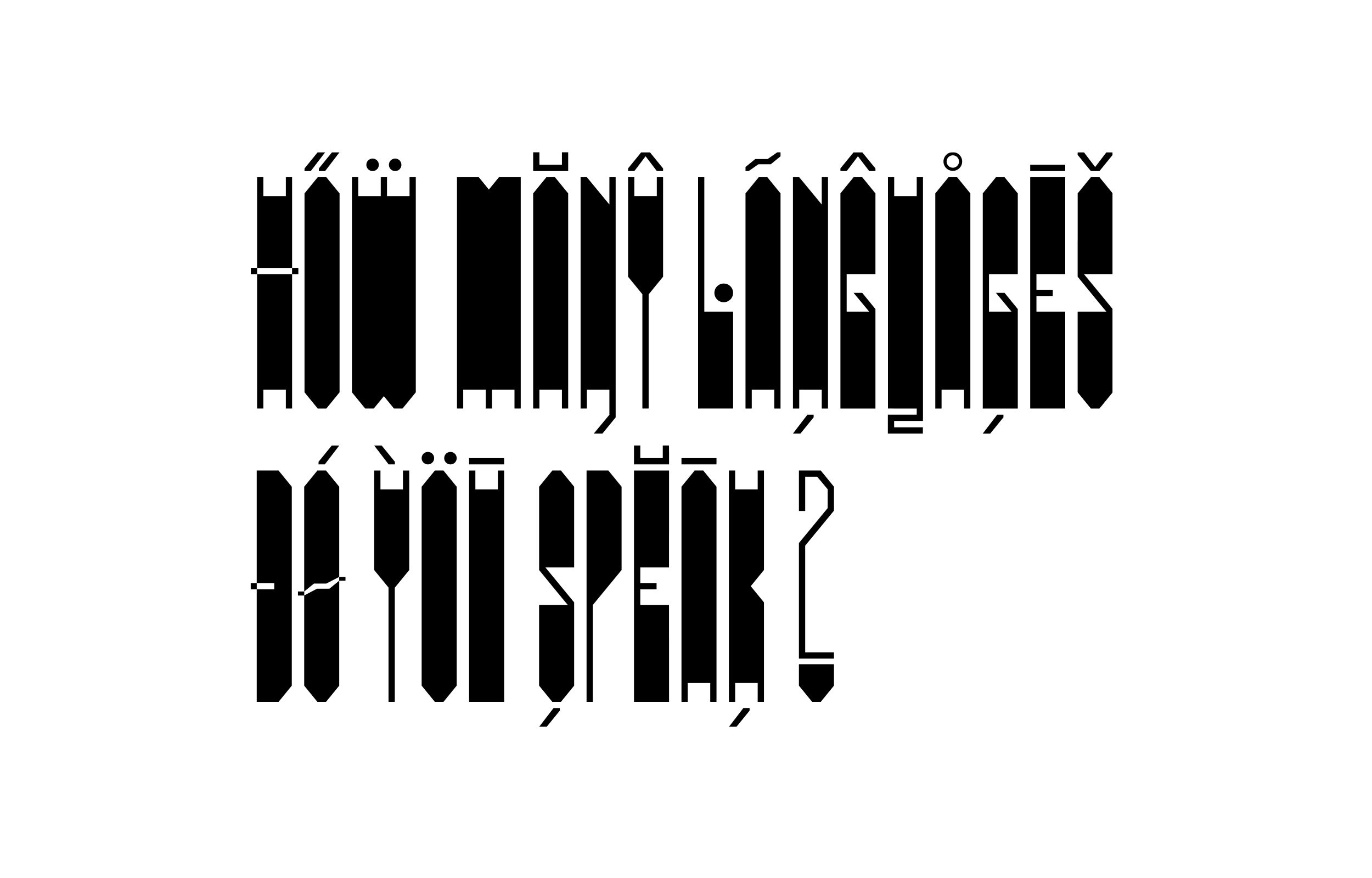Stacked black-and-white distorted display lettering on white