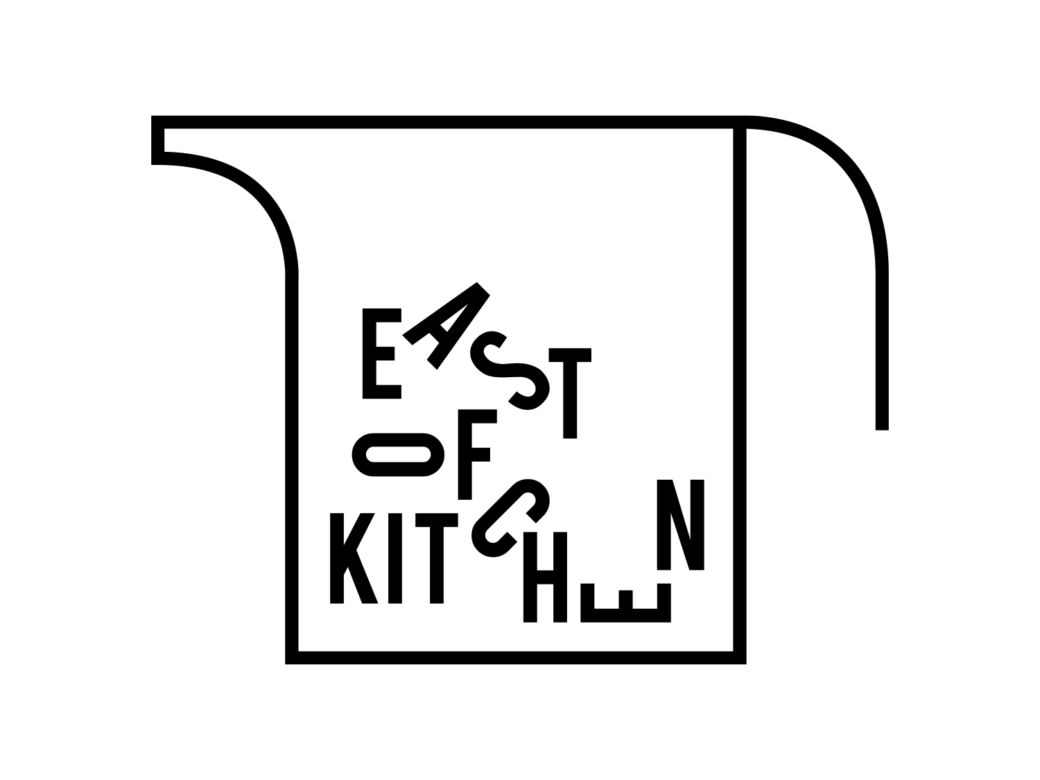Black outline folded napkin icon containing the East of Kitchen logo
