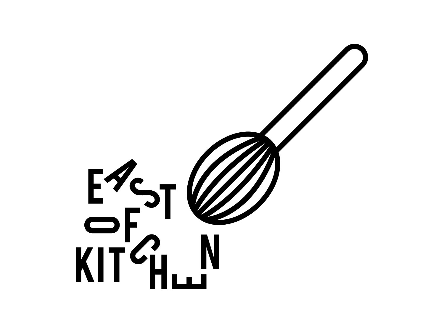 Black outline whisk icon beside the East of Kitchen logo