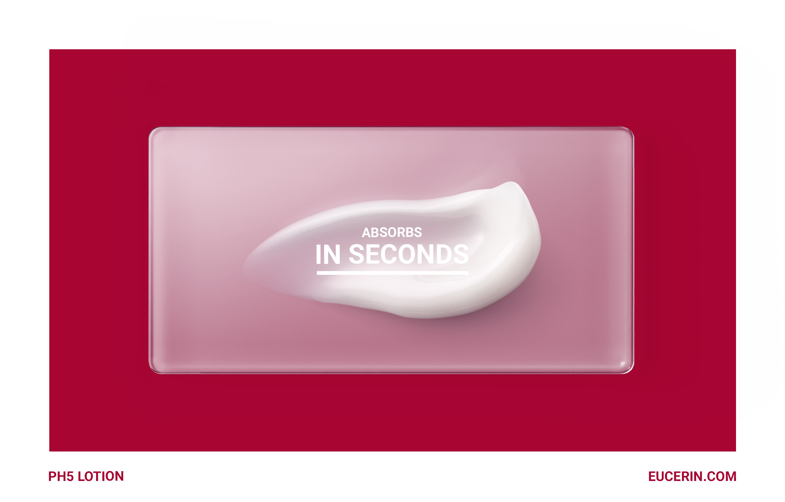 White lotion smear in a pink rectangular frame with absorption text