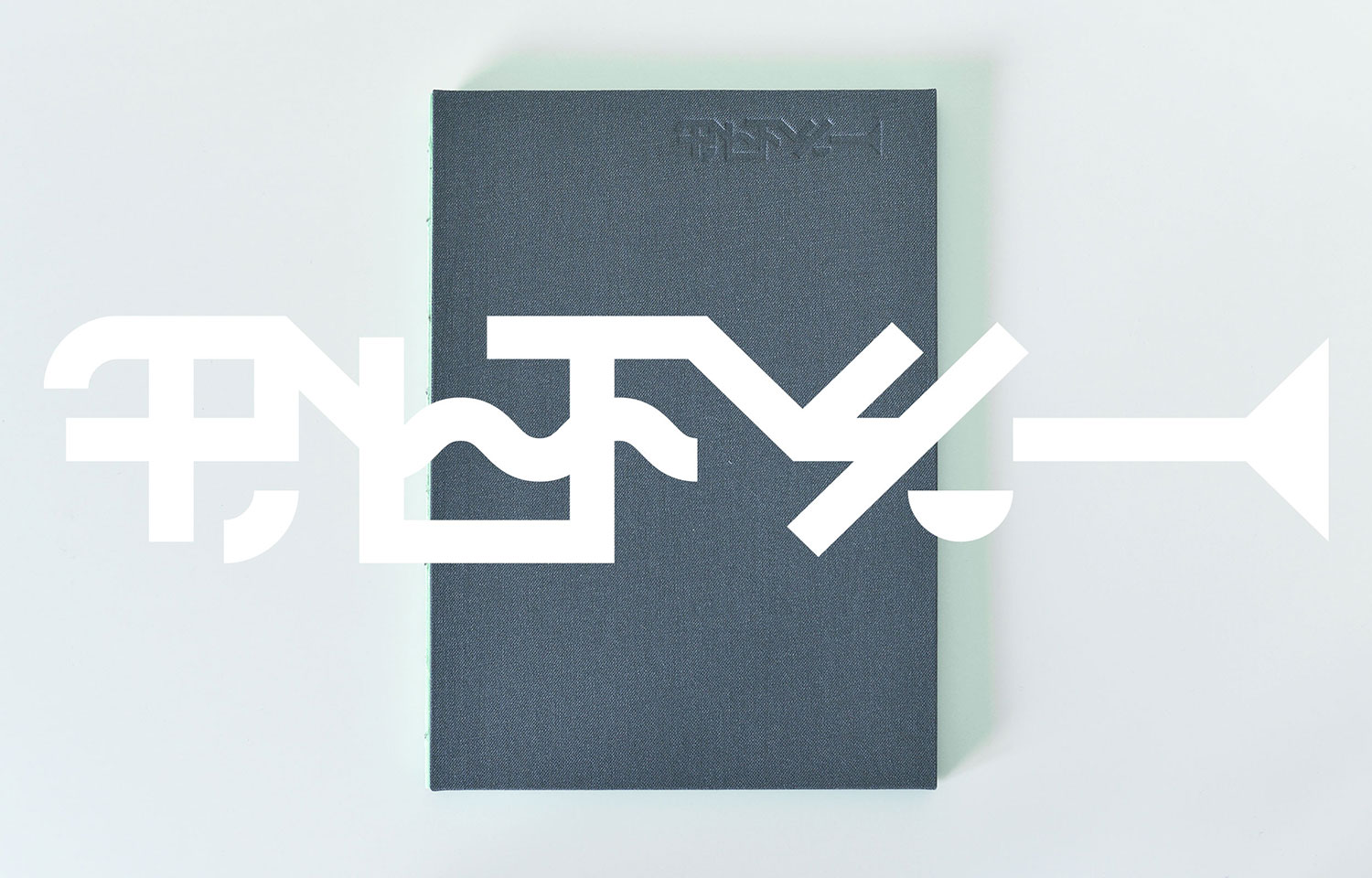 White abstract symbol over a dark green book cover