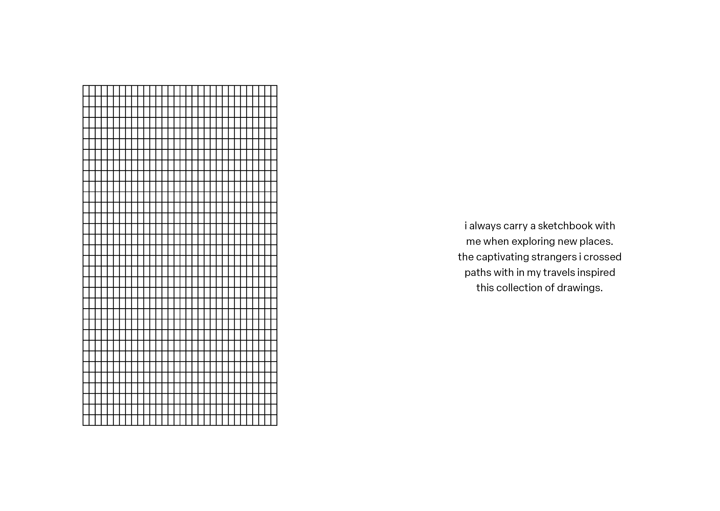 Fine black grid beside a short paragraph of black text on white