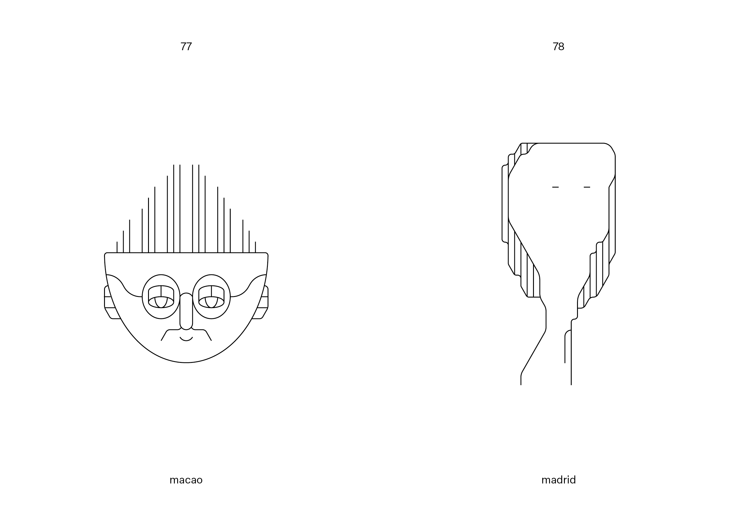 Fine-line drawing of a head with round glasses and vertical striped hair