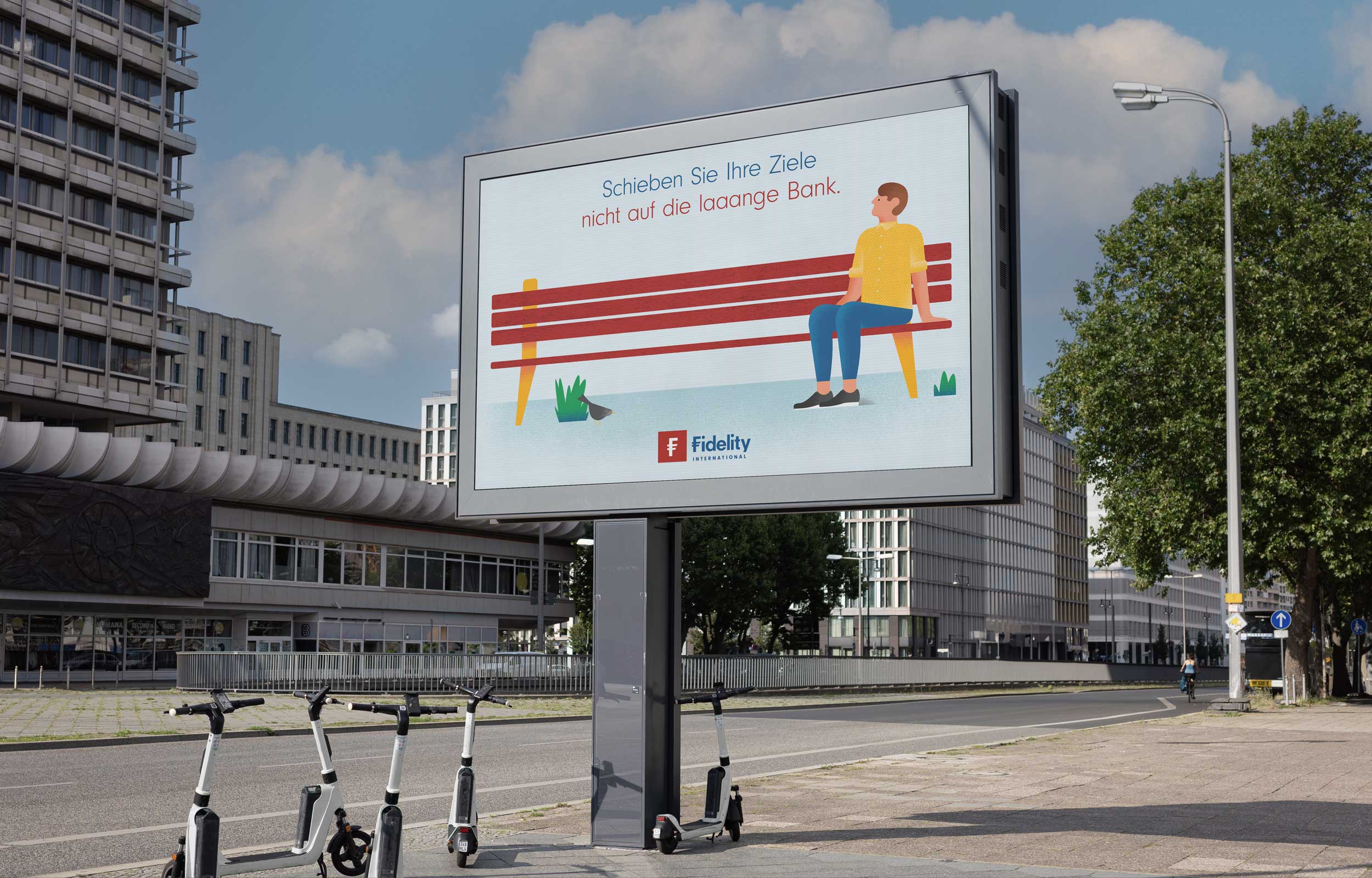 Fidelity bench poster displayed on a large roadside billboard