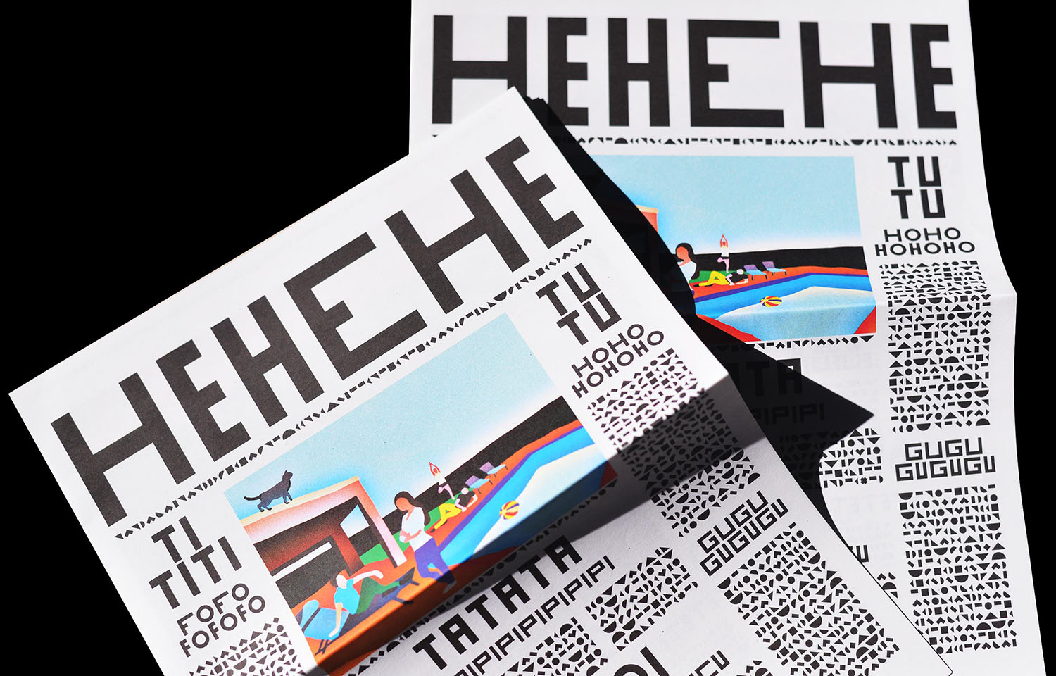 Hehehe newspaper cover with bold black typography