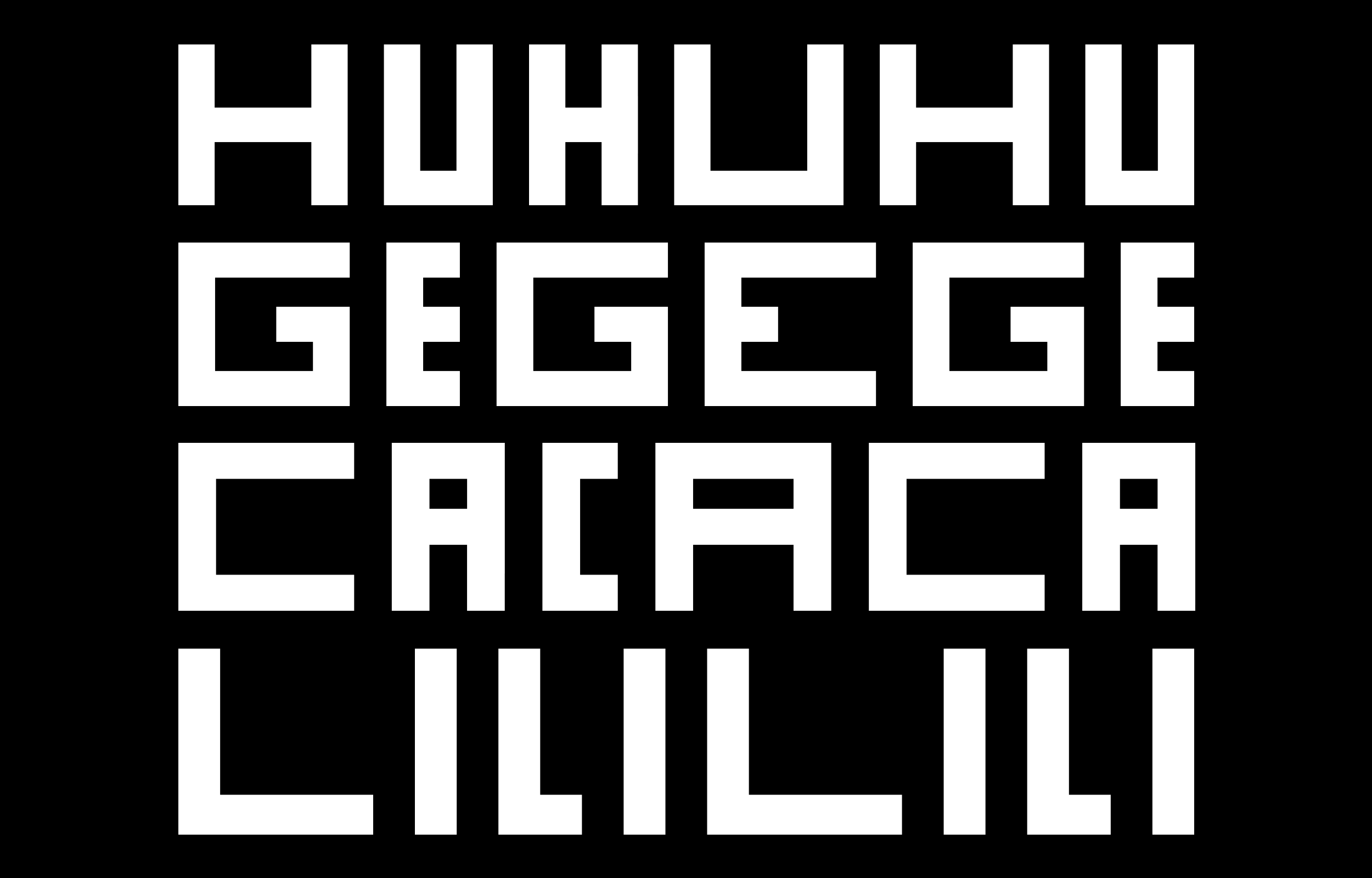 White blocky geometric glyphs arranged in four rows on black