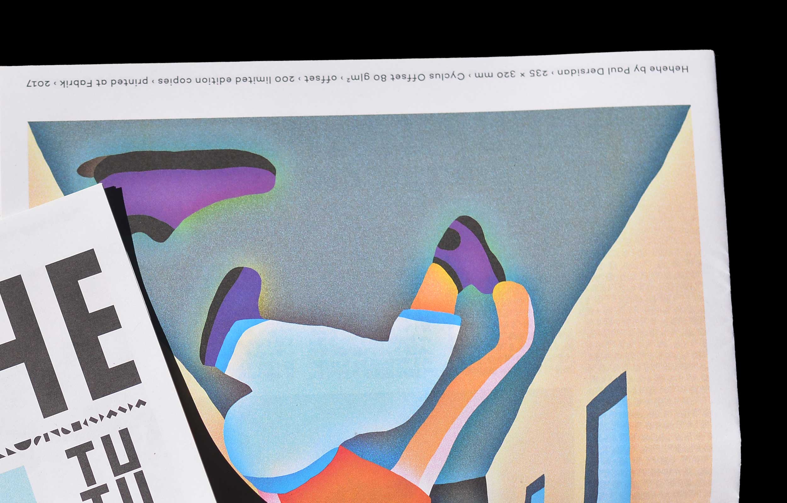 Close-up of a pastel abstract illustration printed in a newspaper-style layout