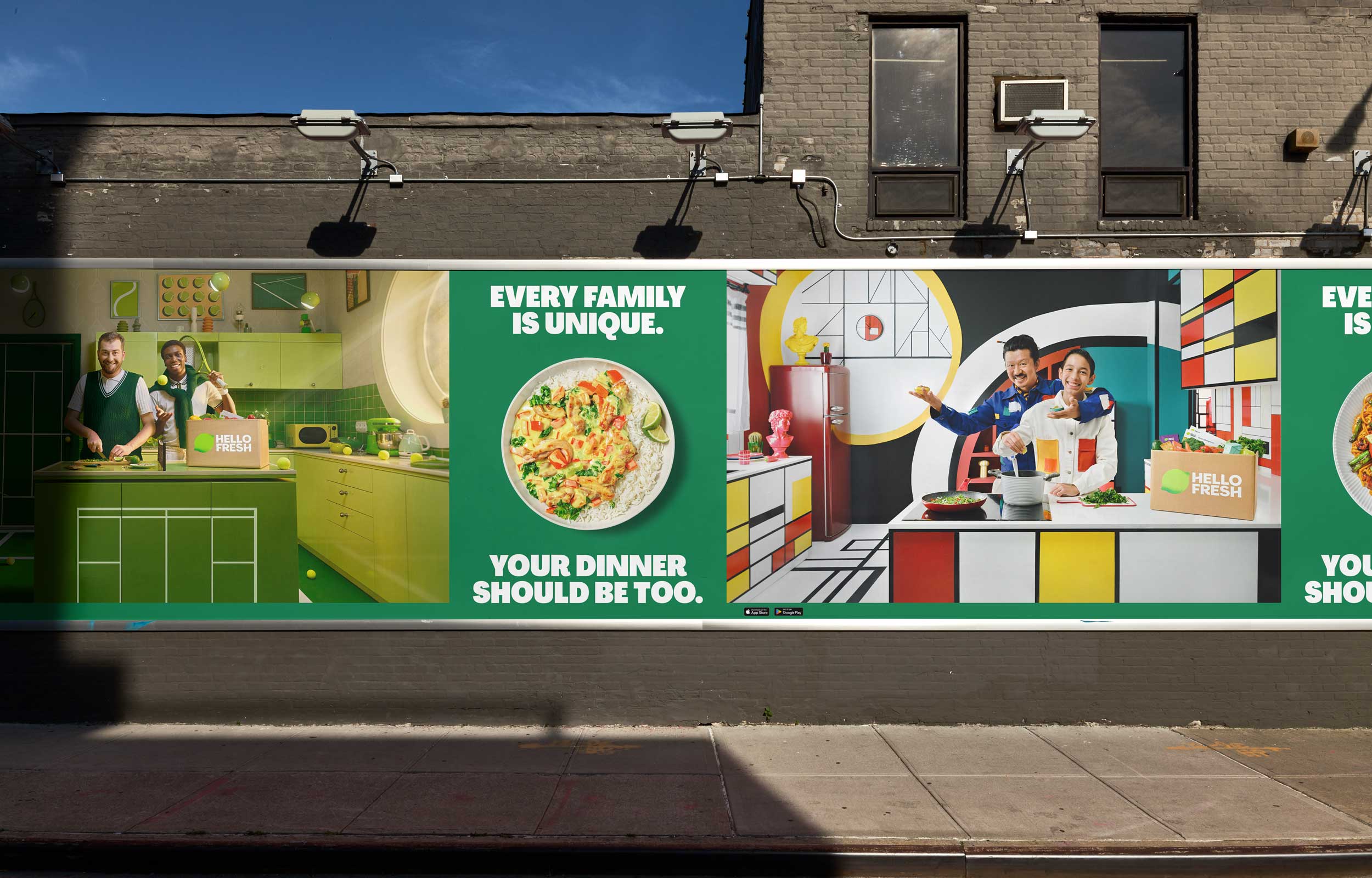Row of HelloFresh campaign posters displayed along a city street