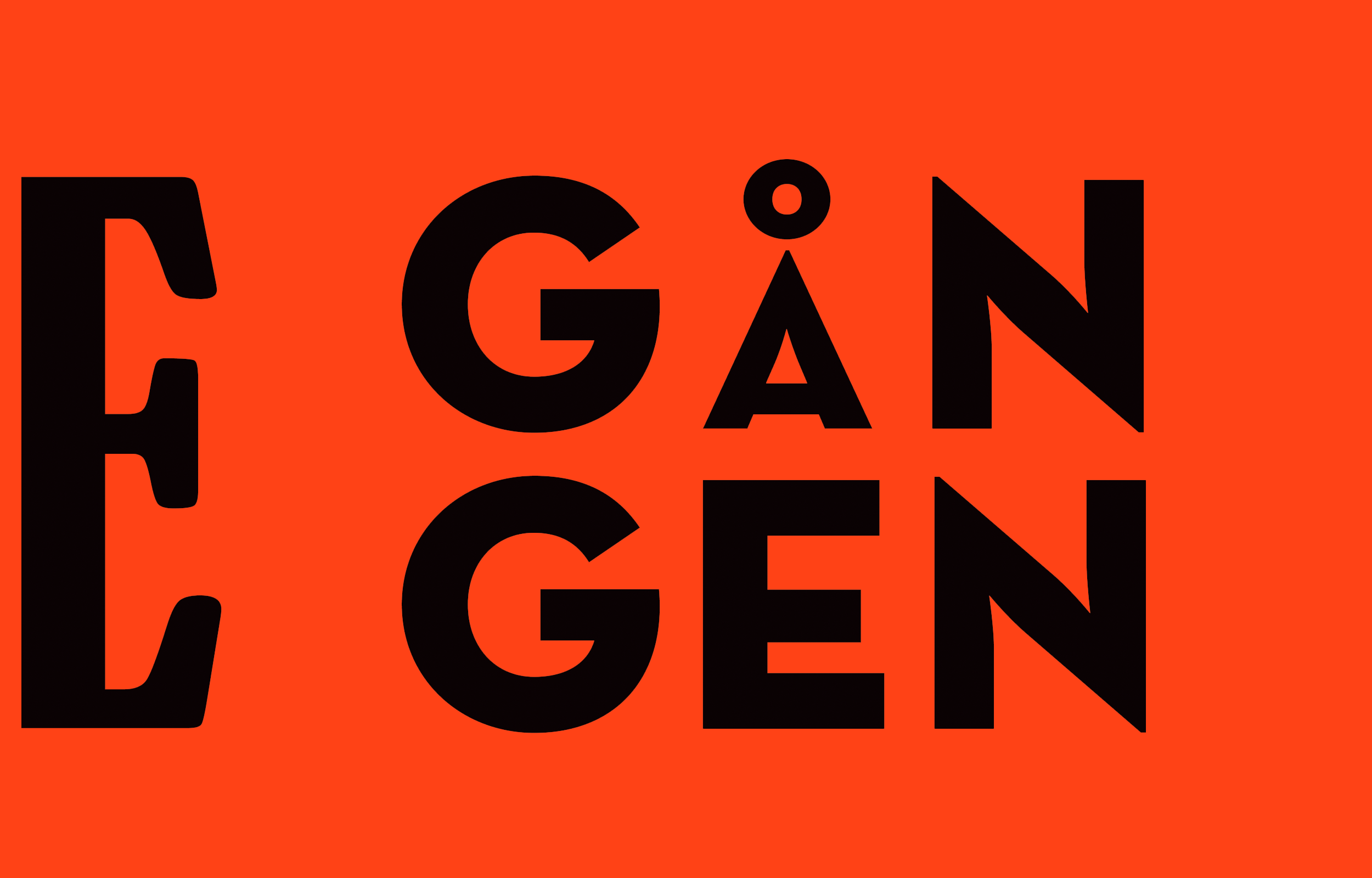 Stacked black Swedish lettering on a bright orange field