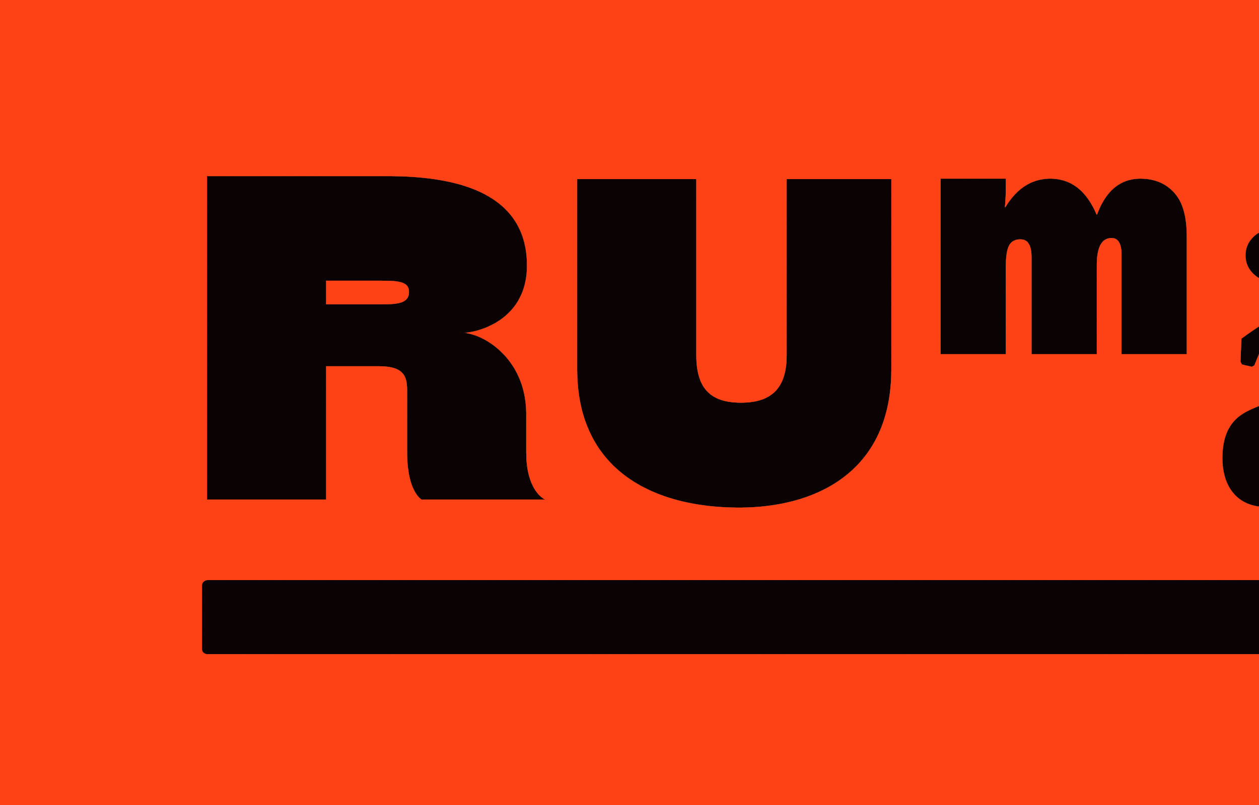 Oversized black Rum lettering with a horizontal underline on orange