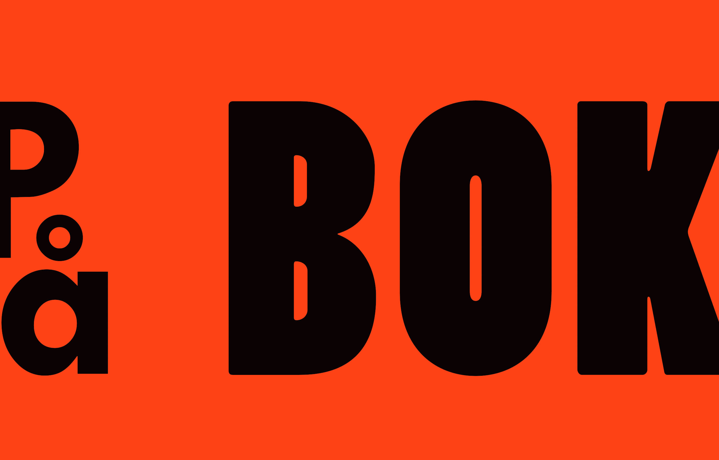 Oversized black Bok lettering and smaller black characters on orange