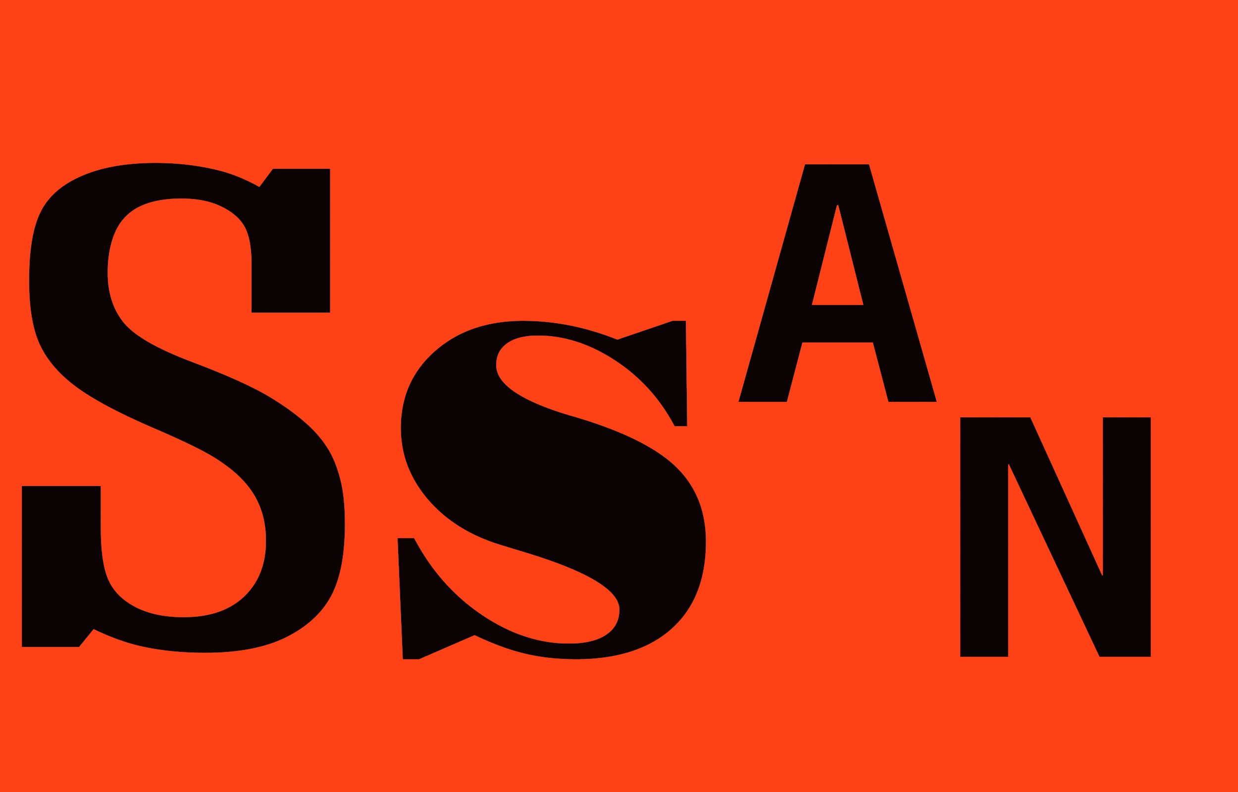 Oversized black Swedish letterforms spread across a bright orange field