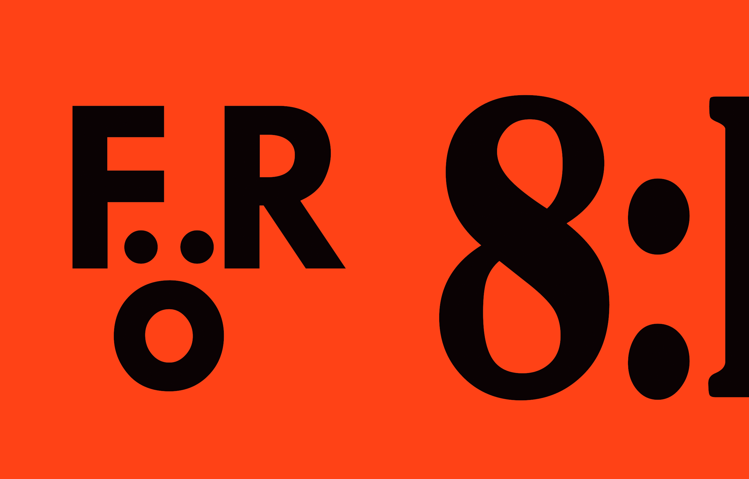 Oversized black numbers and letterforms on a bright orange field