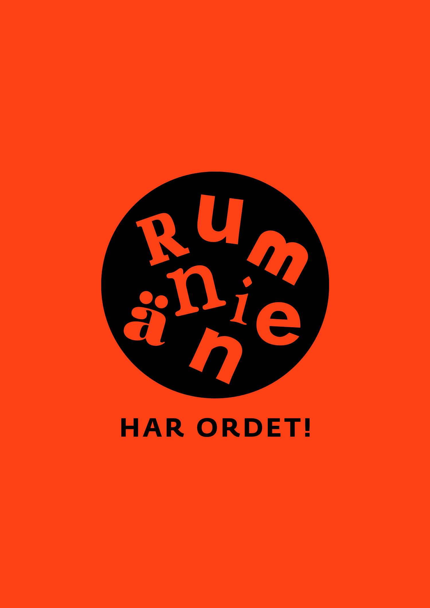 Black circular Rumänien wordmark with Har ordet text on orange