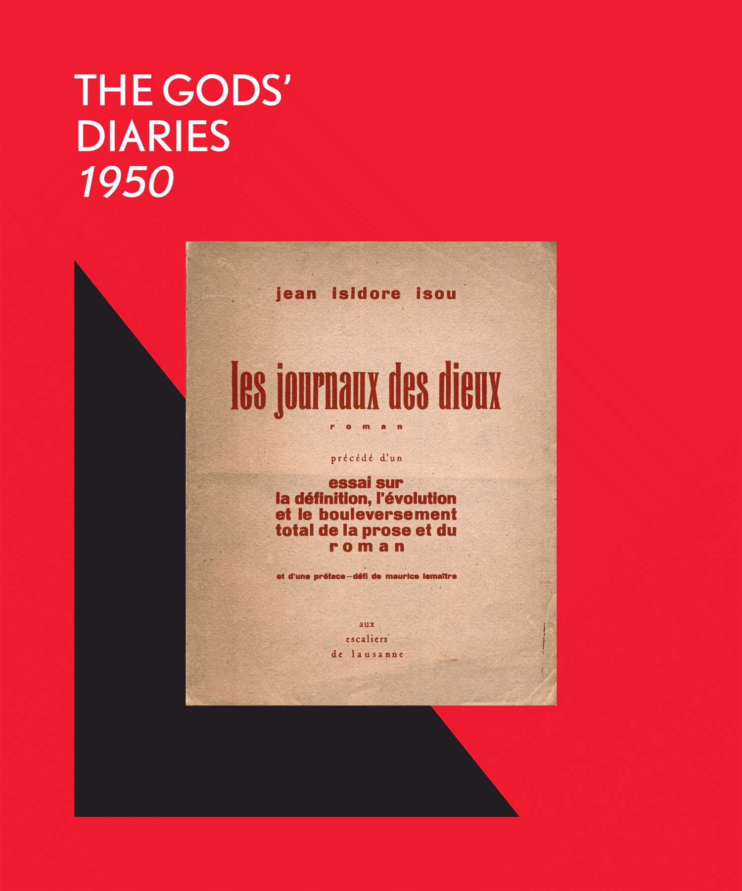 Red chapter cover reading The Gods’ Diaries 1950 around a small vintage book cover
