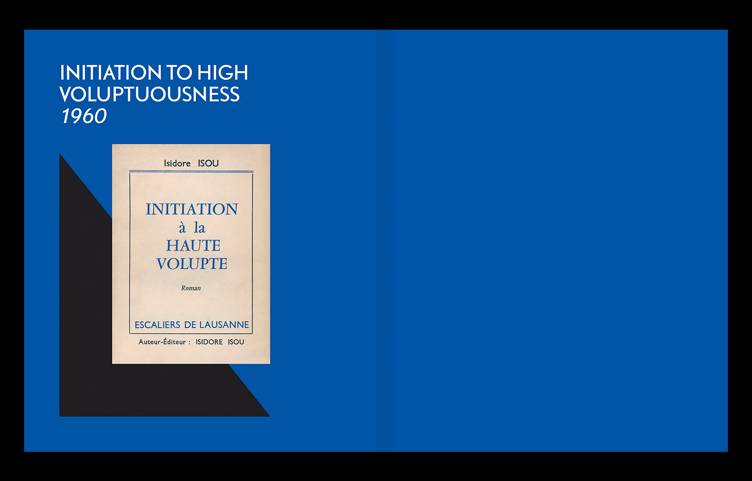 Blue chapter divider page with a small vintage book cover and black angular frame