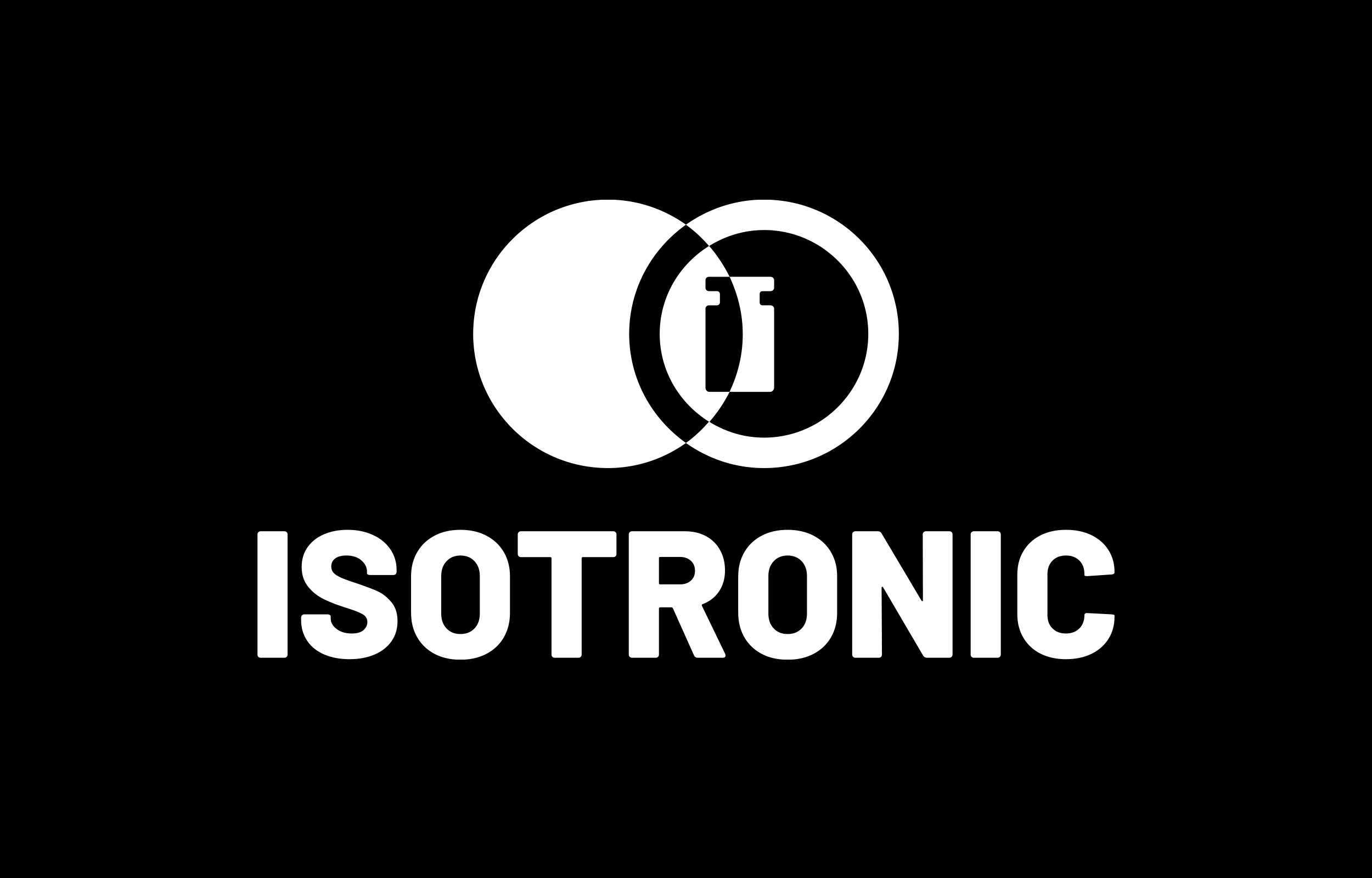 White Isotronic logo of overlapping circles and lettering on black