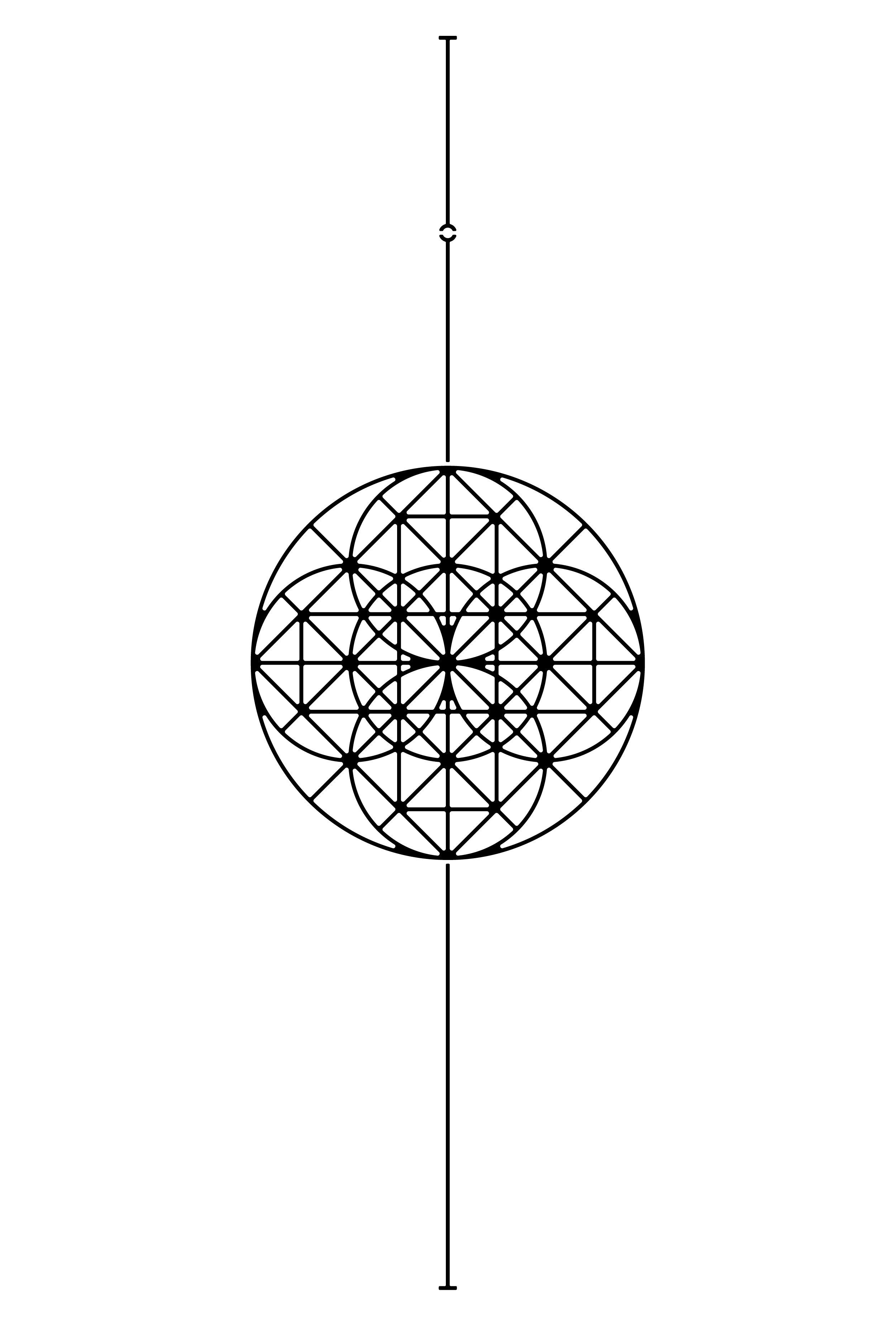 Fine white geometric circle with a vertical axis on a white field