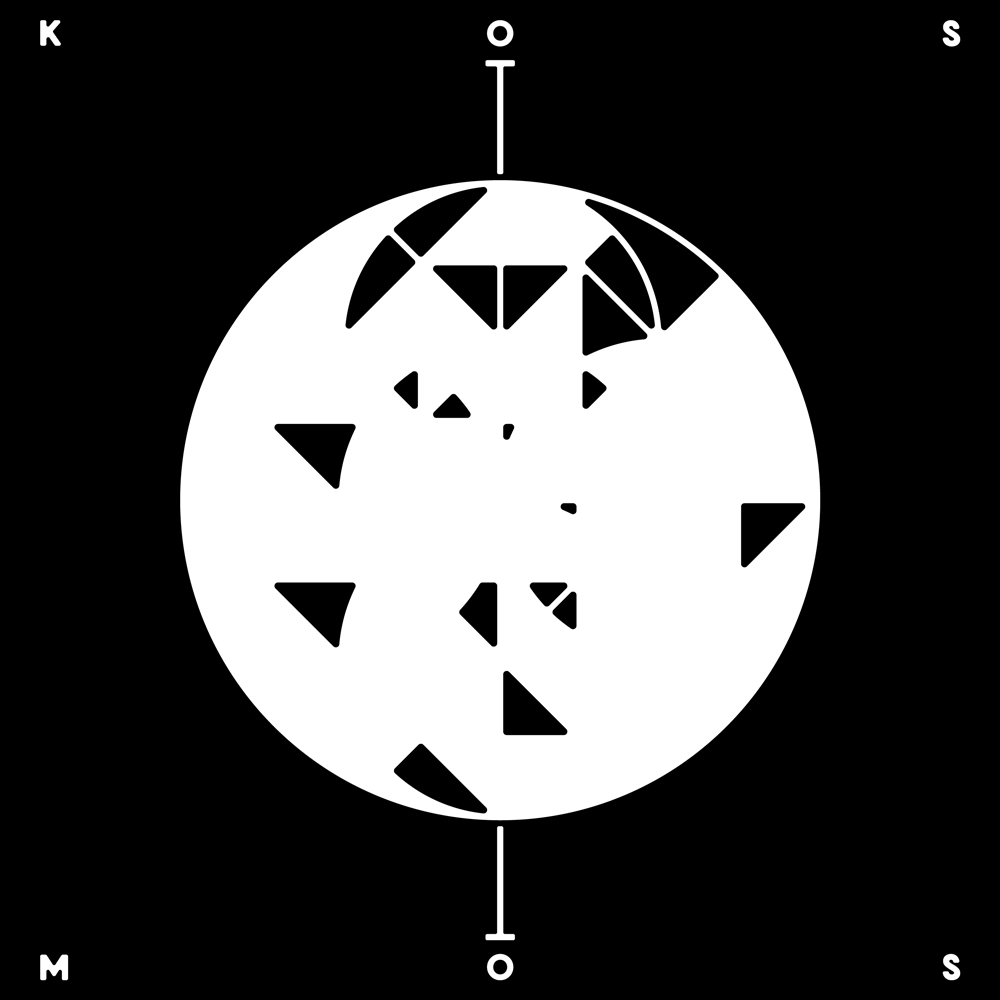 Animated white circle with shifting black triangular fragments on a black square