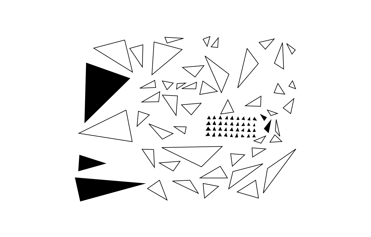 Outlined triangles and black wedges in an irregular cluster