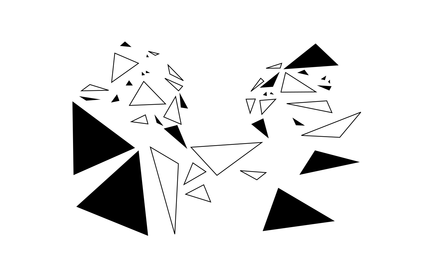 Black and outlined triangles scattered across a white field