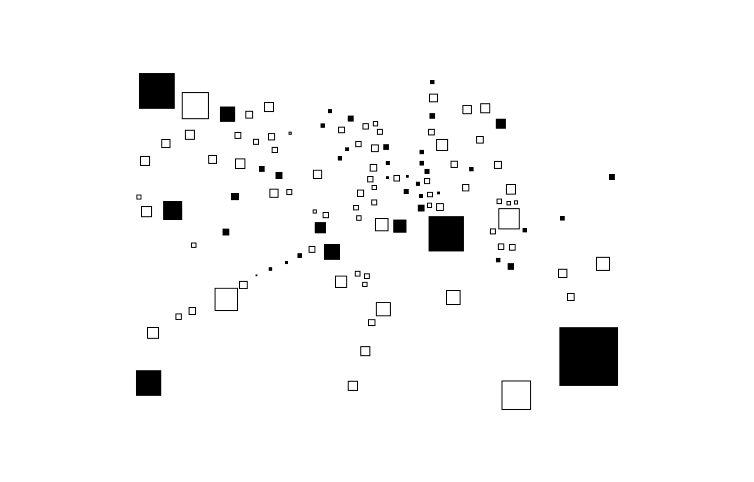 Small black and outlined squares dispersed across white