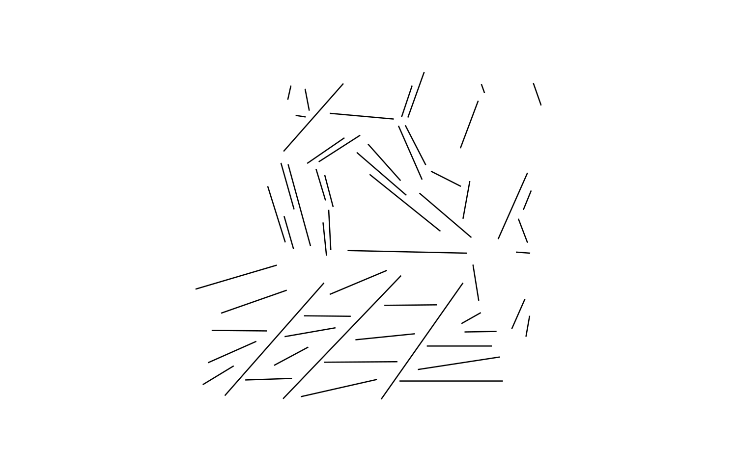 Fine black lines forming an angular abstract cluster